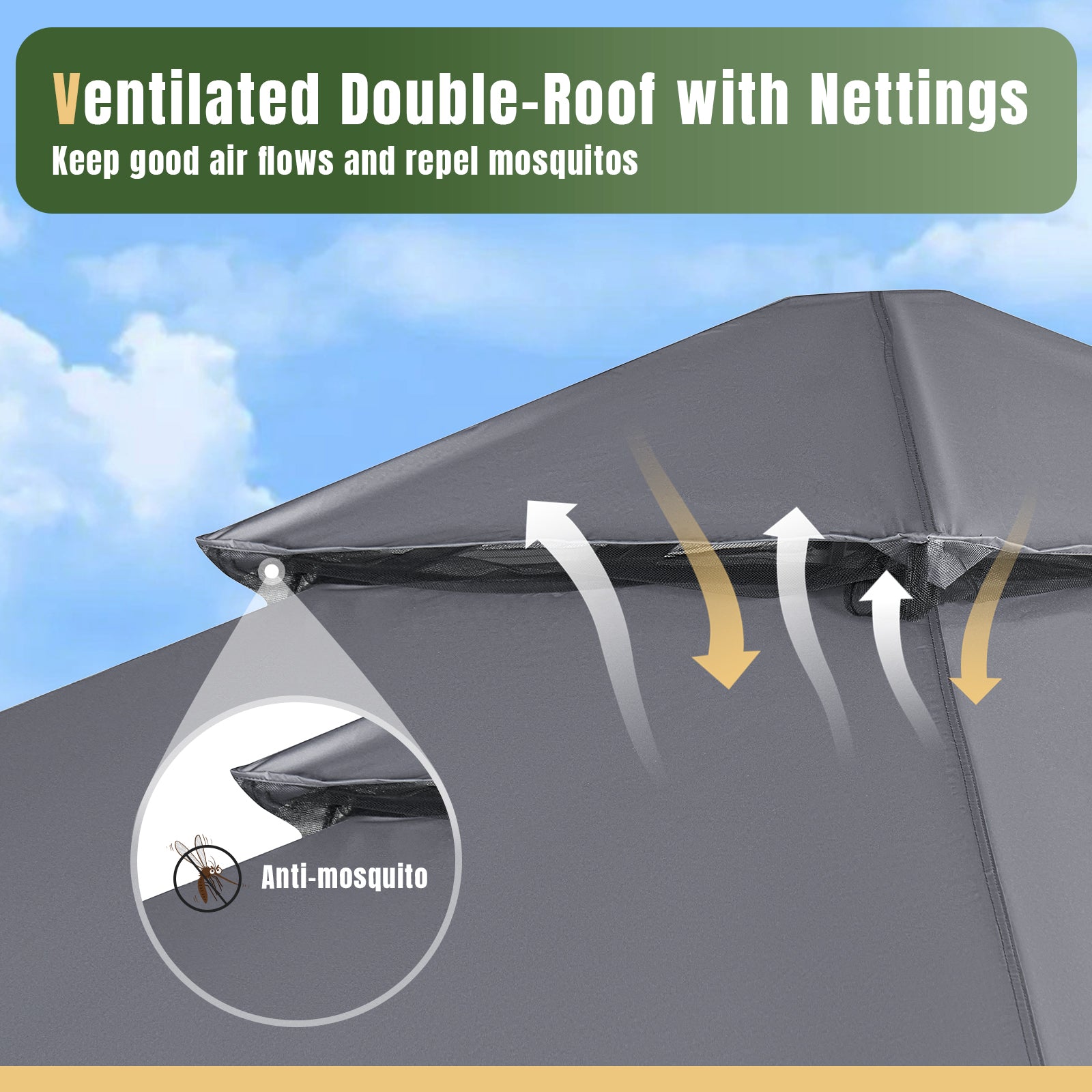 Outdoor Gazebo for Patio 8x8, Metal Frame Canopy with Double Roofs, Heavy Duty Party Tent and Shelter with Mosquito Netting and Privacy Screen for Backyard, Lawn, Garden, Deck (Grey)