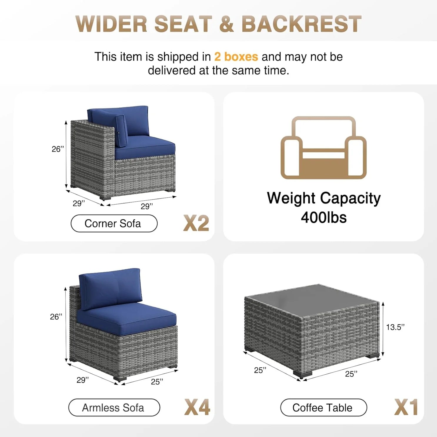 7 pcs Patio Wicker Sofa Sets