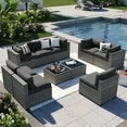 10 Piece Patio Furniture Set Wicker Rattan Patio Conversation Set Outdoor Sectional Sofa Set with Coffee Table and 4” Thickened Cushions, Black(Waterproof Cover Included)