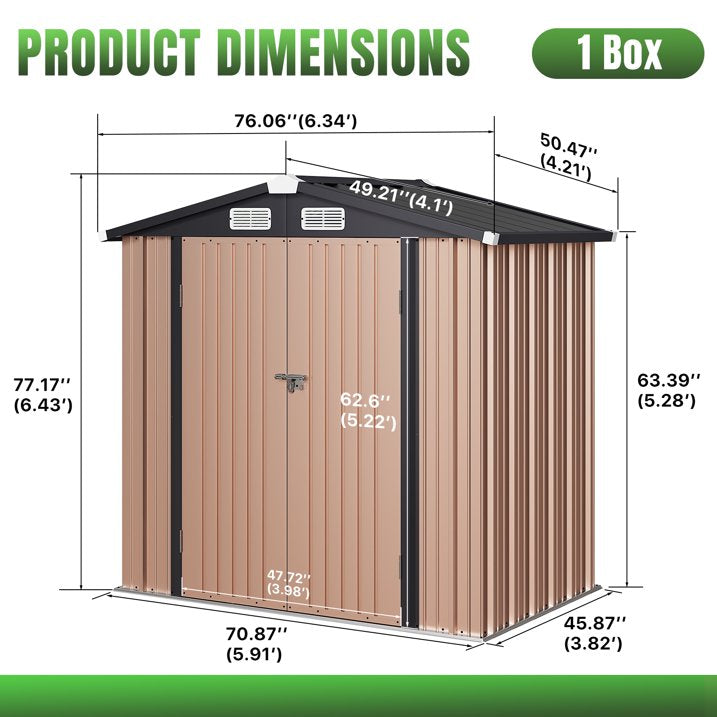 Aoxun 6'x4' Outdoor Metal Storage Shed with Lockable Door- Ideal for Tools, Garden Equipment & Bikes, Perfect for Patio Placement(Base Included/Brown)