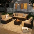 10 Piece Patio Furniture Set Wicker Rattan Patio Sectional Sofa Set Outdoor Seating Furniture with 4'' Thickened Cushion, Beige (Include Waterproof Cover)