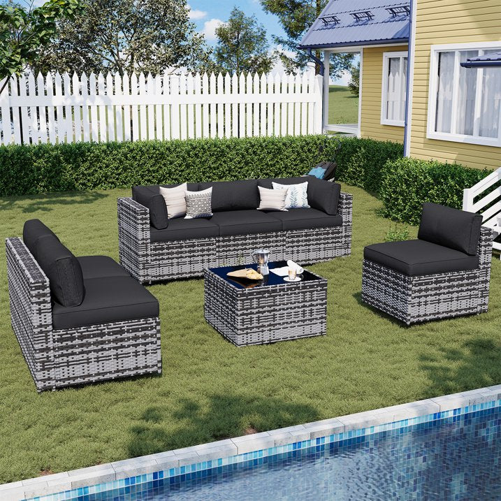 Sunmthink Patio Furniture Sets, 7-Piece Outdoor Patio Furniture with Thick Cushions, Wicker Outdoor Conversation Set and Waterproof Cover for Backyard, Poolside, Garden