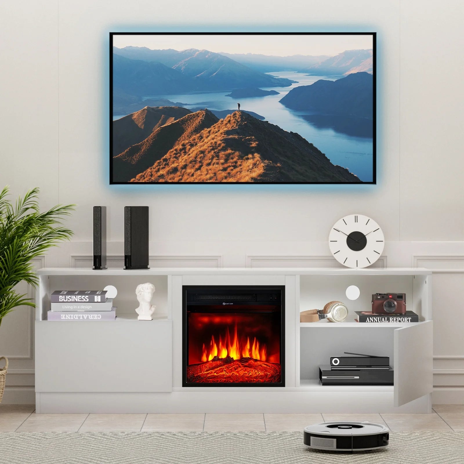 TV Stand with Fireplace for TVs up to 75", TV Stand for Living Room, White