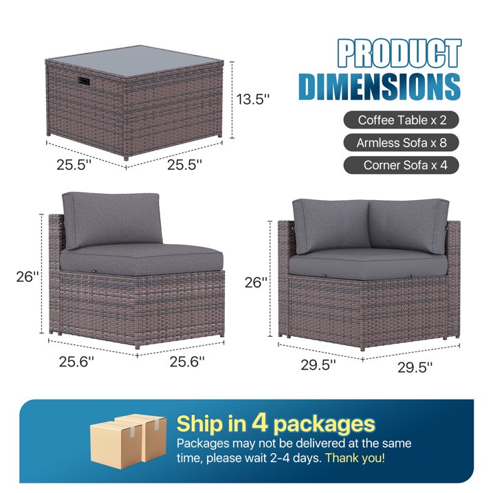 Sunmthink Patio Furniture Sets, 14-Piece Outdoor Patio Furniture with Thick Cushions, Wicker Outdoor Conversation Set and Waterproof Cover for Backyard, Poolside, Garden