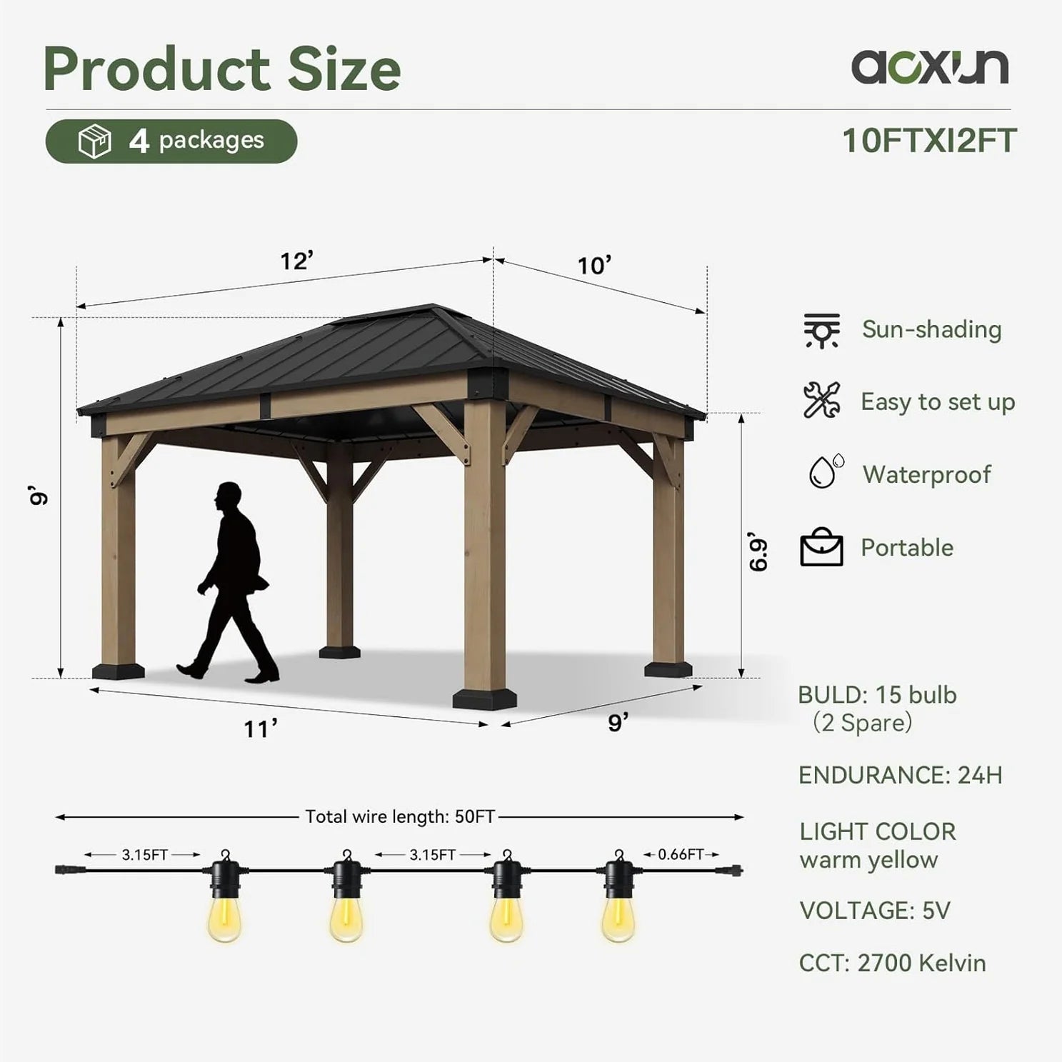 AOXUN Cedar Wooden Gazebo