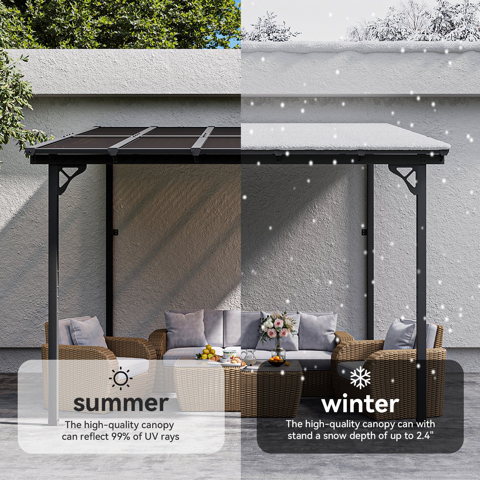 8' x 10' Gazebo for Patio, Large Wall-Mounted Heavy Duty Awnings, Gazebo Pergola with Sloped Roof, for Backyard, Deck, Patio