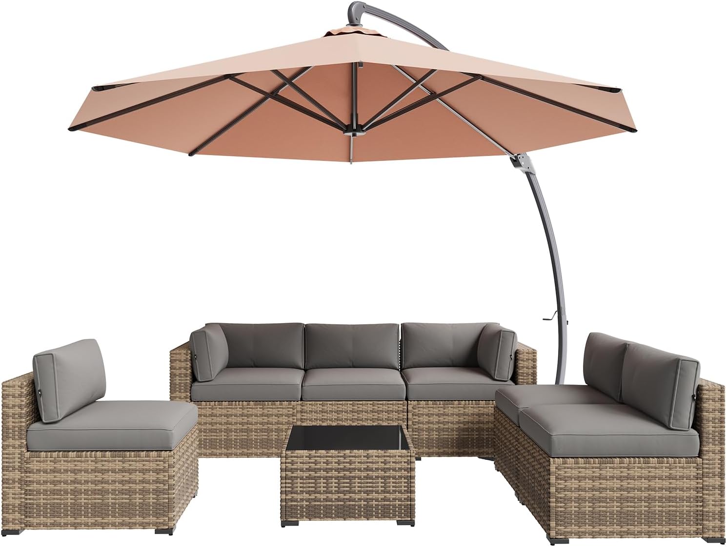 Aoxun Patio Furniture Set 7-Piece with Umbrella / Fire Pit