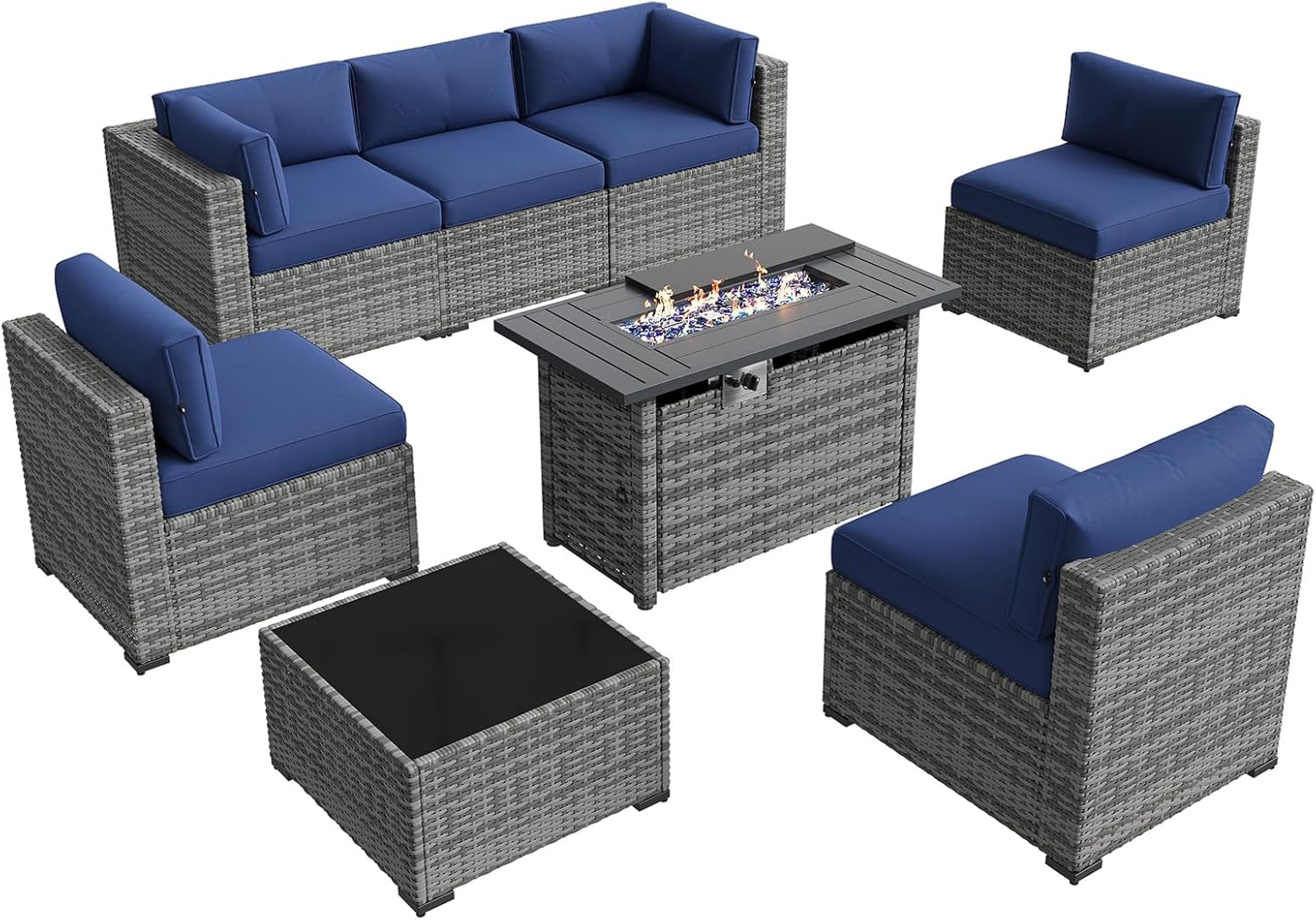 Aoxun Patio Furniture Set 7-Piece with Umbrella / Fire Pit