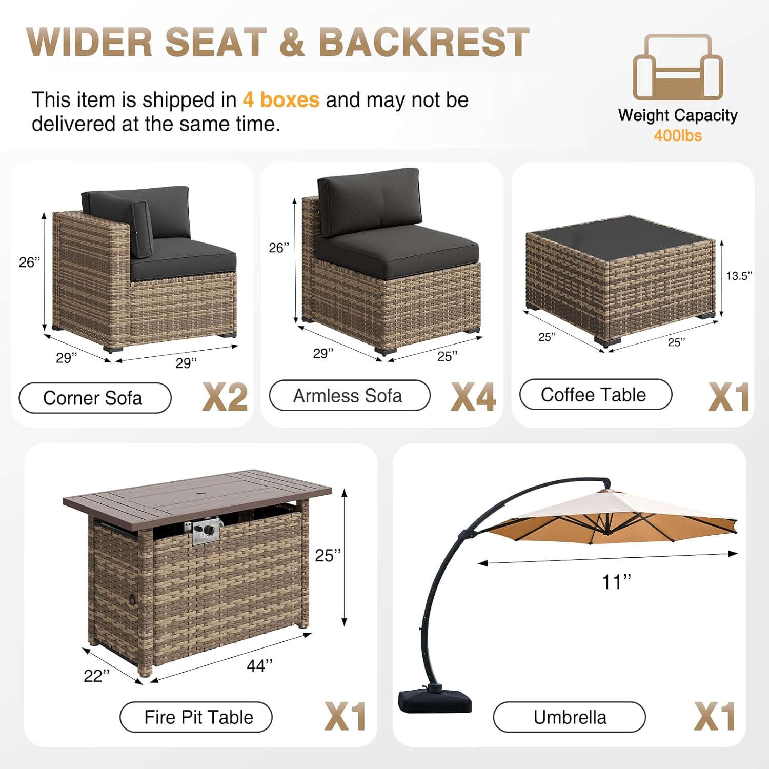 Aoxun Patio Furniture Set 7-Piece with Umbrella / Fire Pit