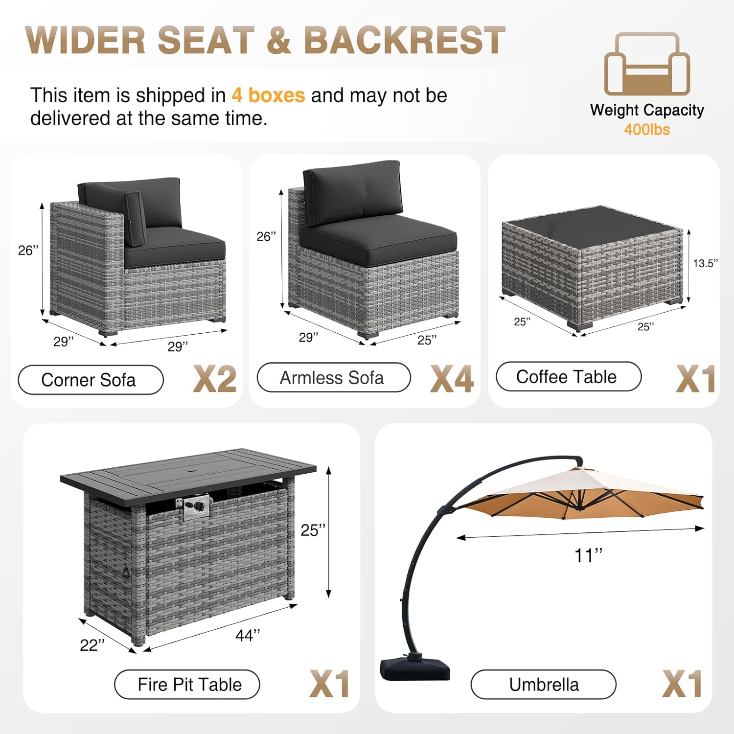 Aoxun Patio Furniture Set 7-Piece with Umbrella / Fire Pit