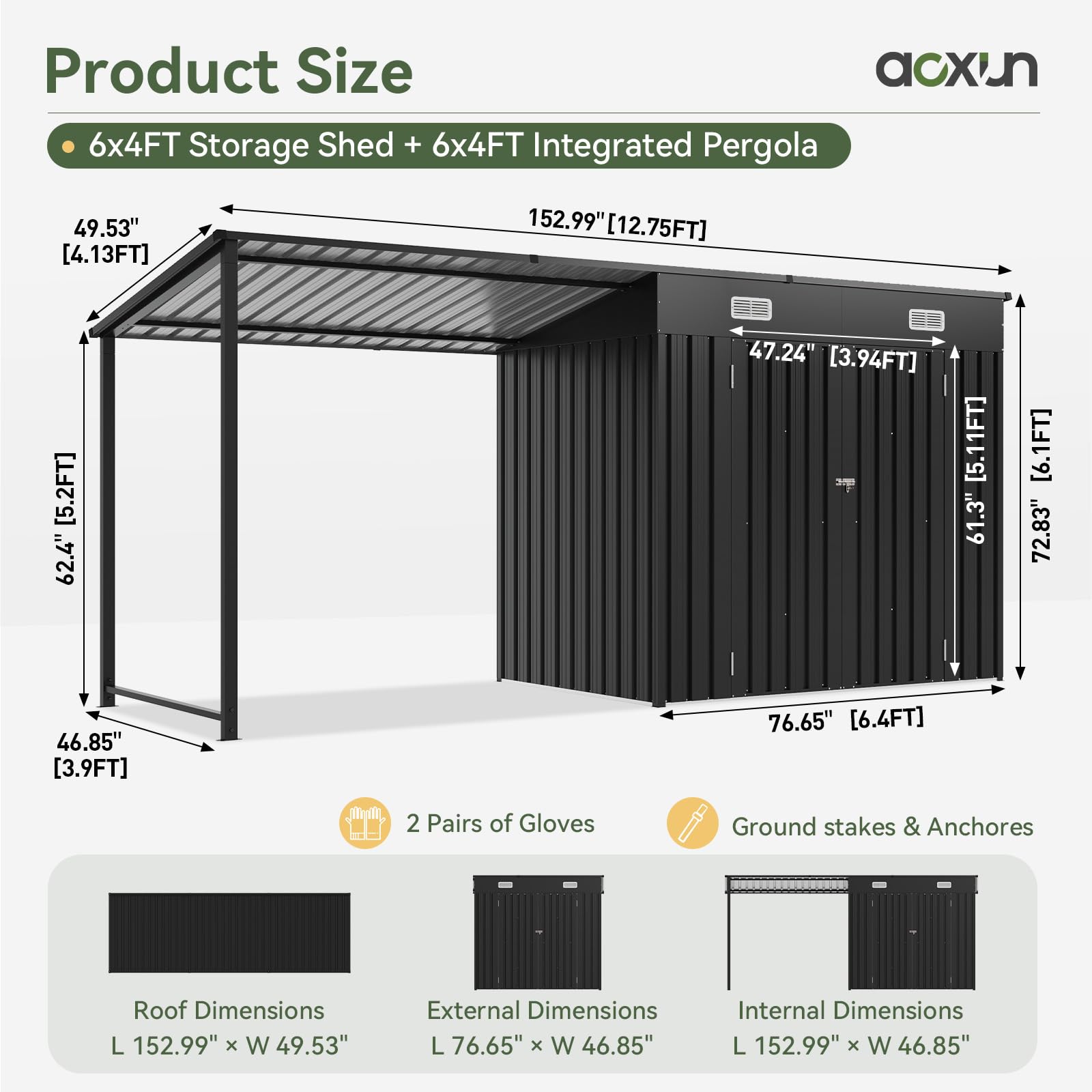 Aoxun 6x4FT Outdoor Storage Shed
