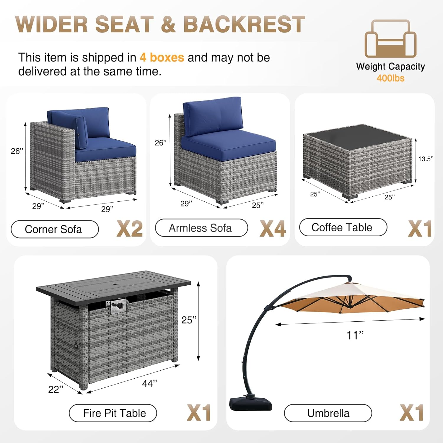 Aoxun Patio Furniture Set 7-Piece with Umbrella / Fire Pit