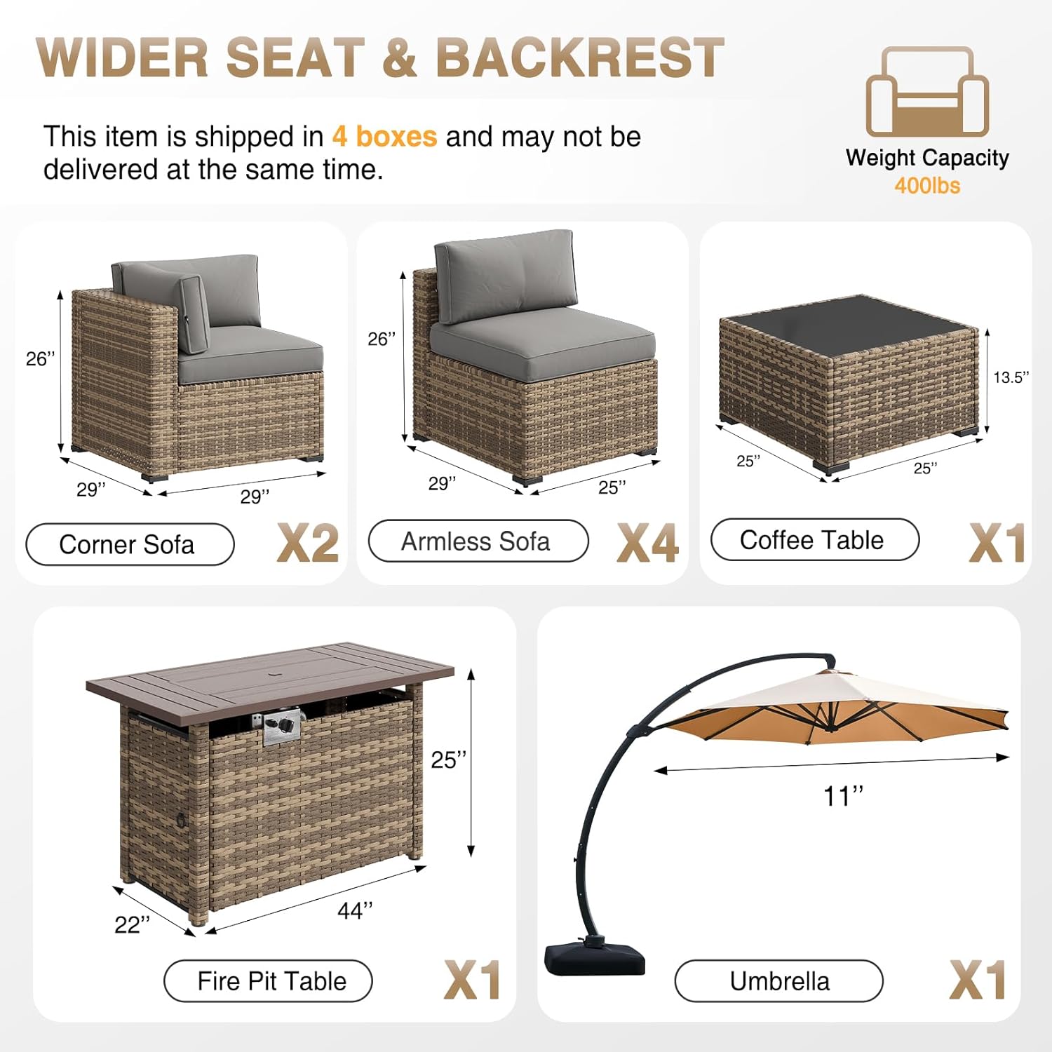 Aoxun Patio Furniture Set 7-Piece with Umbrella / Fire Pit