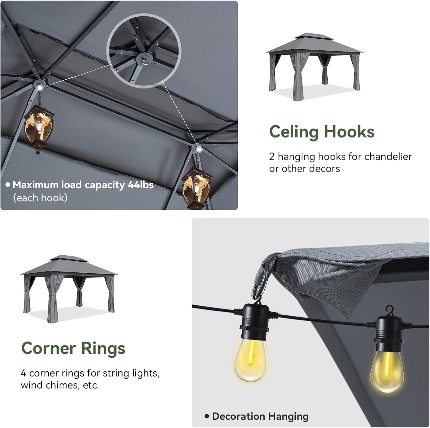 Soft Top Metal Frame Gazebo with Double Roofs