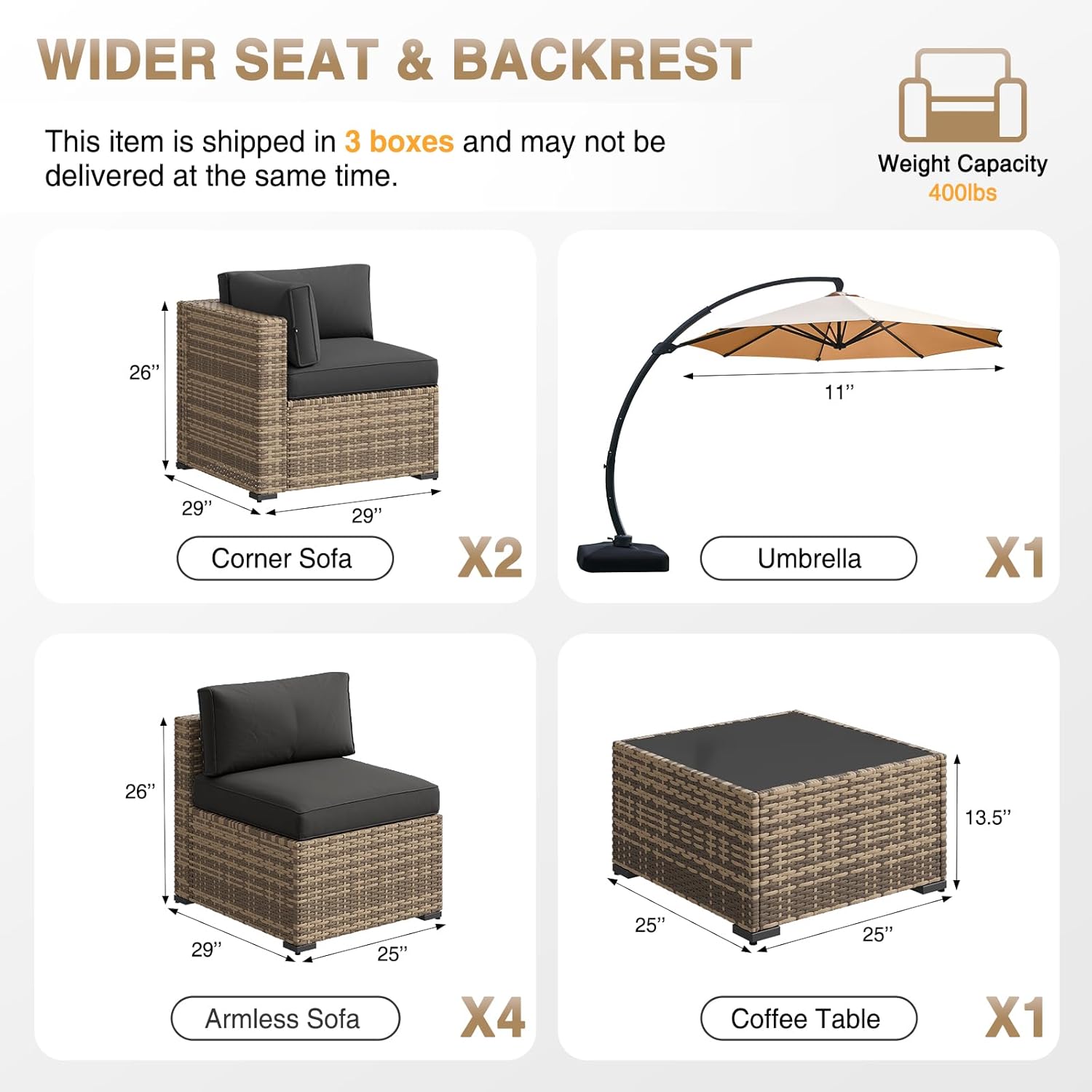 Aoxun Patio Furniture Set 7-Piece with Umbrella / Fire Pit