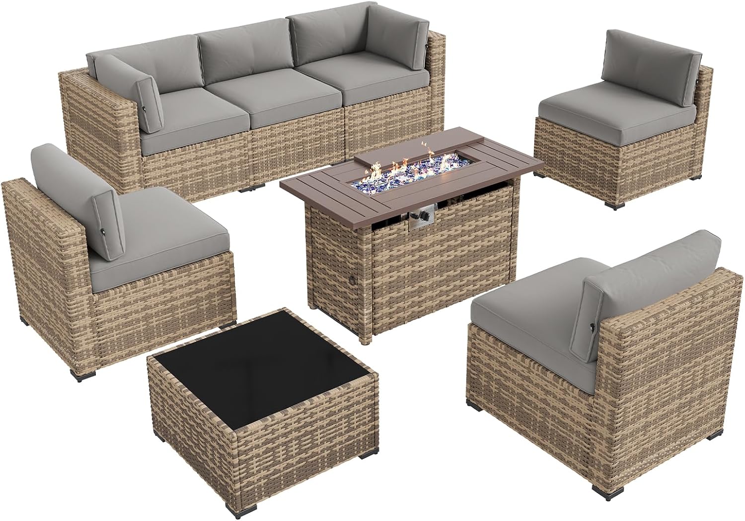 Aoxun Patio Furniture Set 7-Piece with Umbrella / Fire Pit