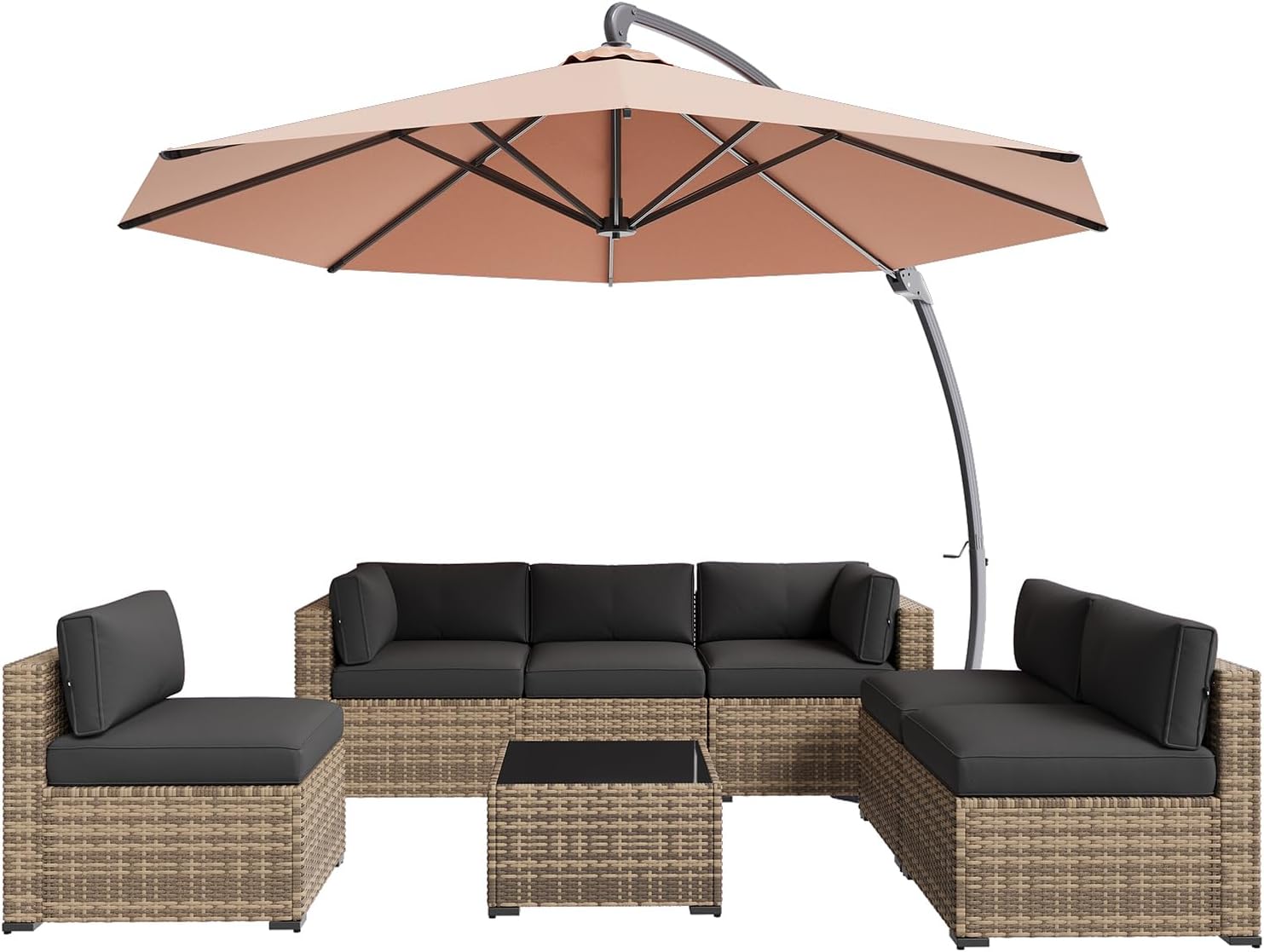 Aoxun Patio Furniture Set 7-Piece with Umbrella / Fire Pit