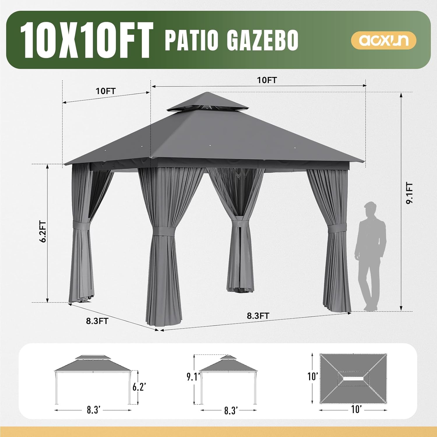 Soft Top Metal Frame Gazebo with Double Roofs