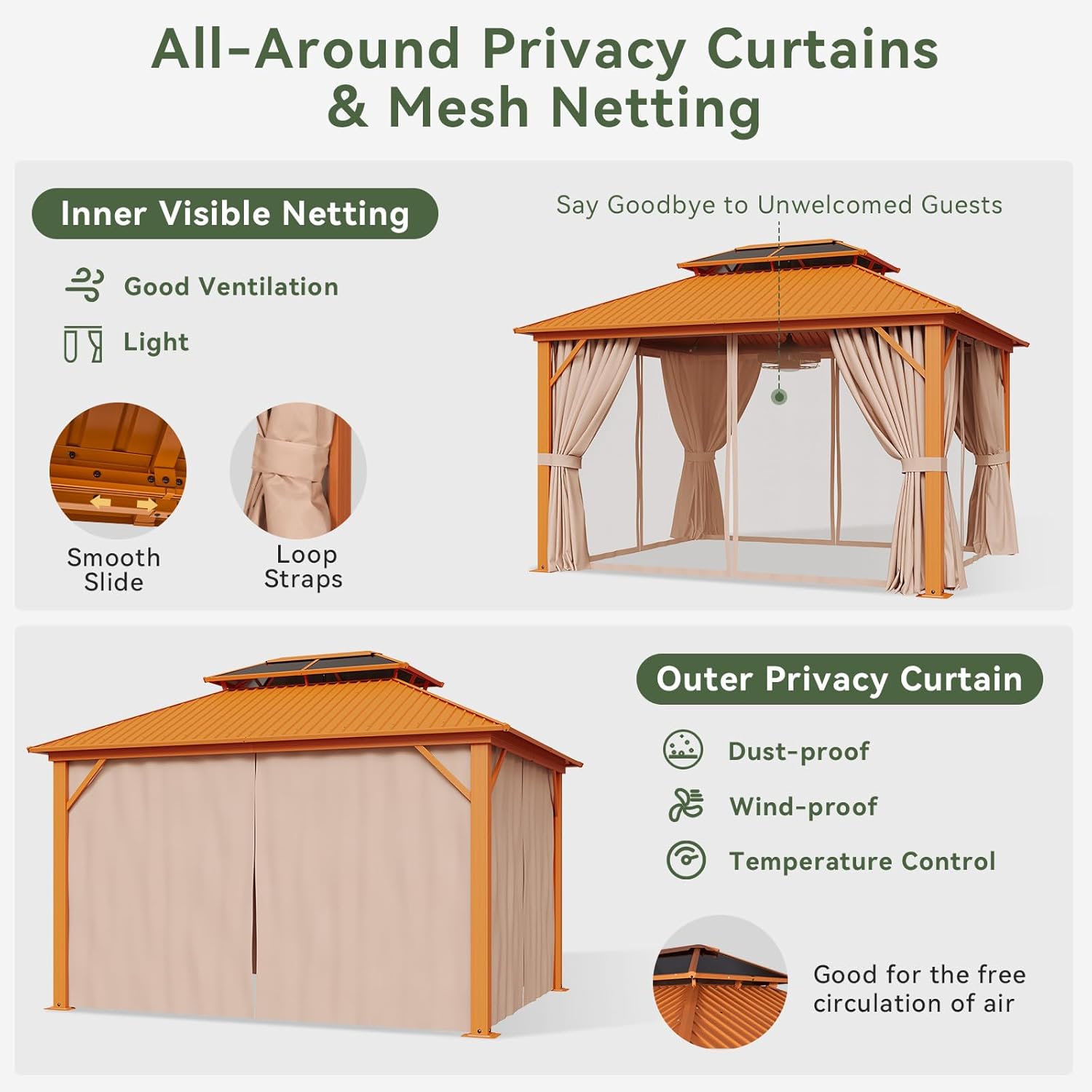 Classic Hardtop Gazebo with 20 inch Ceiling Fans and Lights