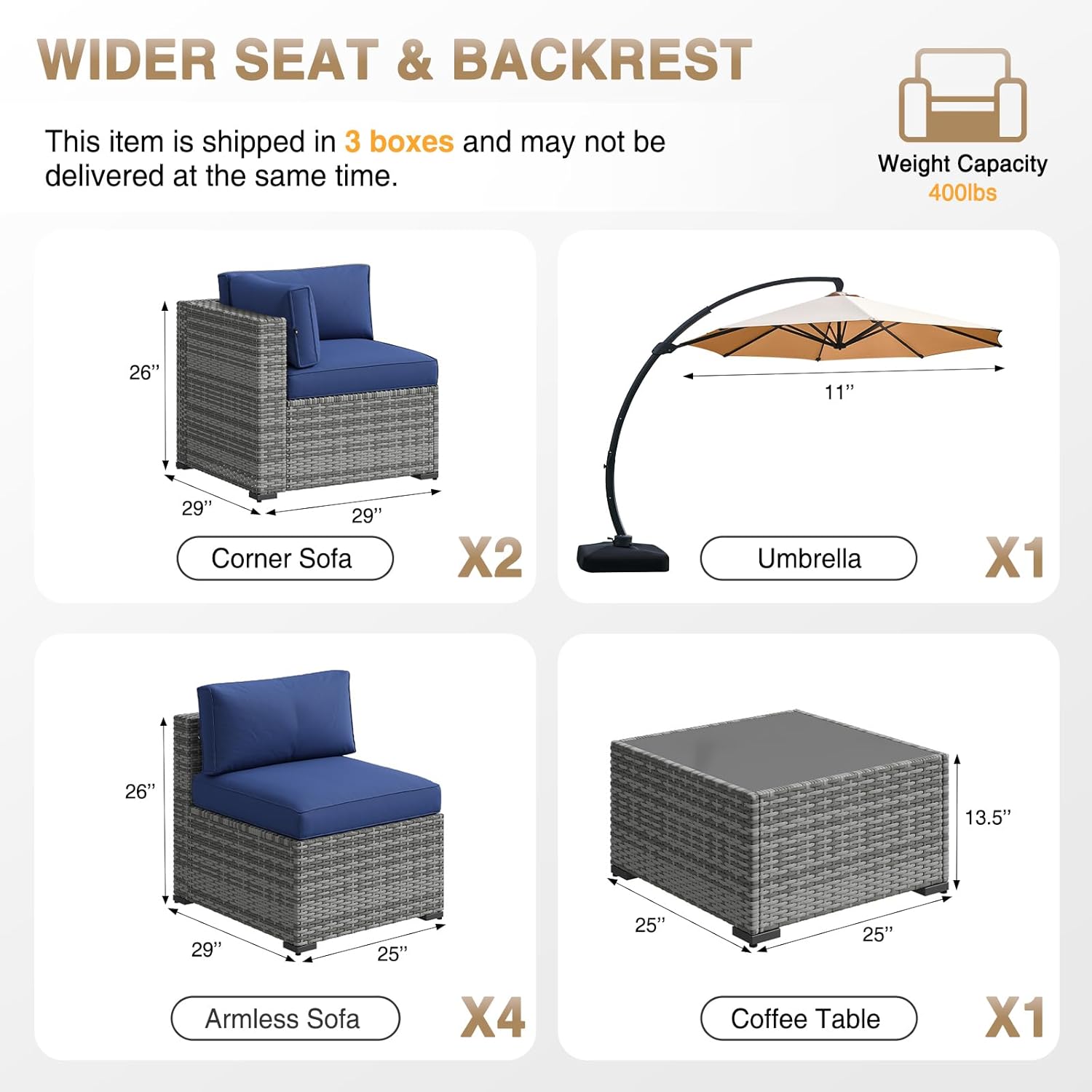 Aoxun Patio Furniture Set 7-Piece with Umbrella / Fire Pit
