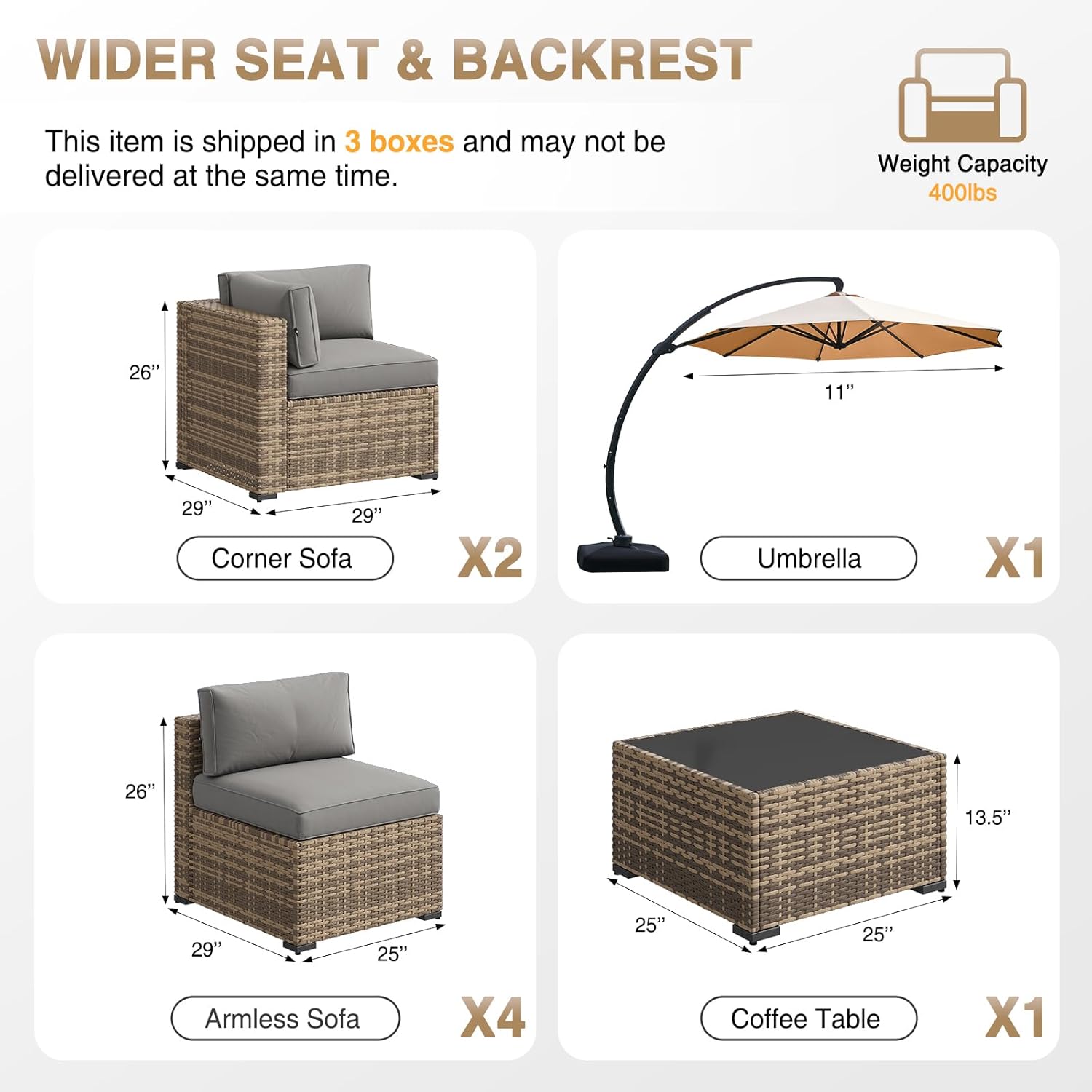 Aoxun Patio Furniture Set 7-Piece with Umbrella / Fire Pit