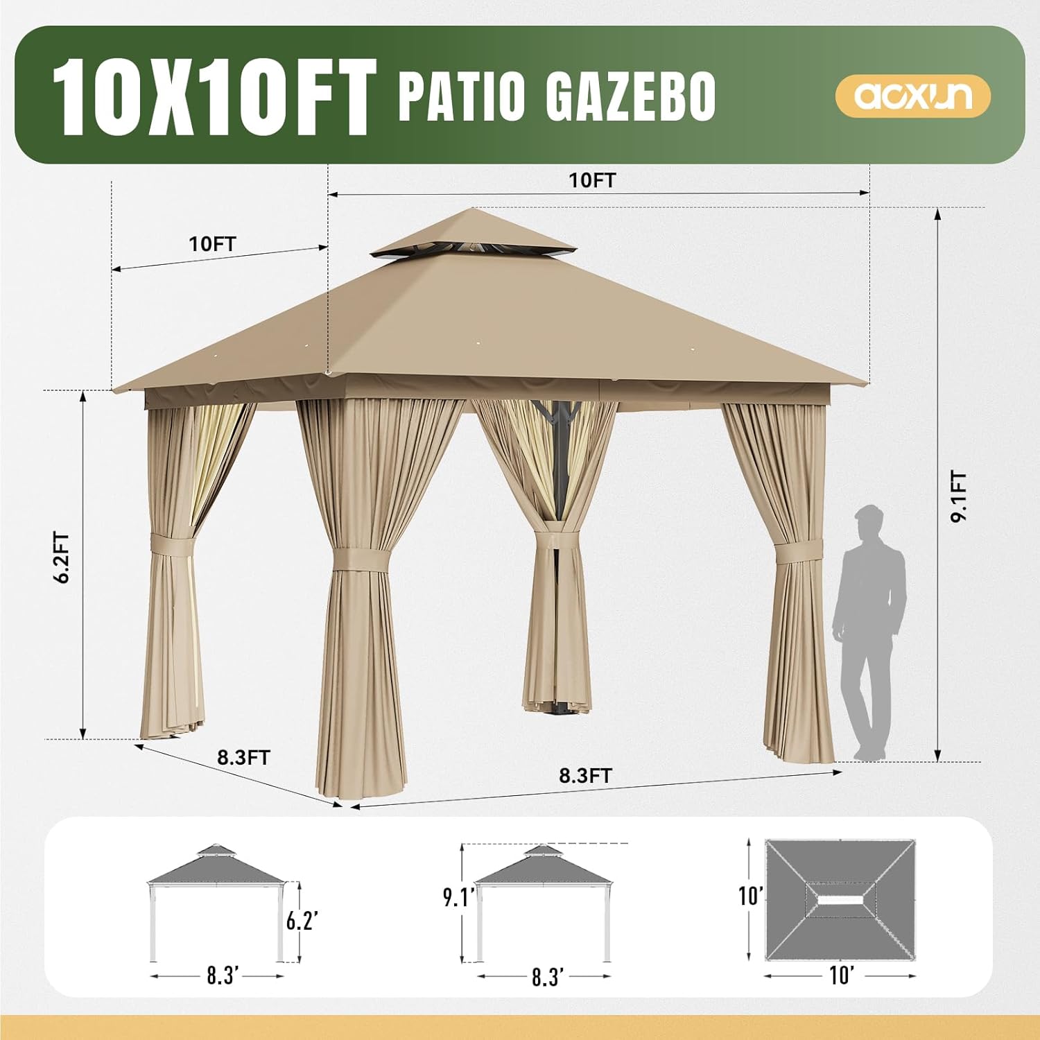 Soft Top Metal Frame Gazebo with Double Roofs