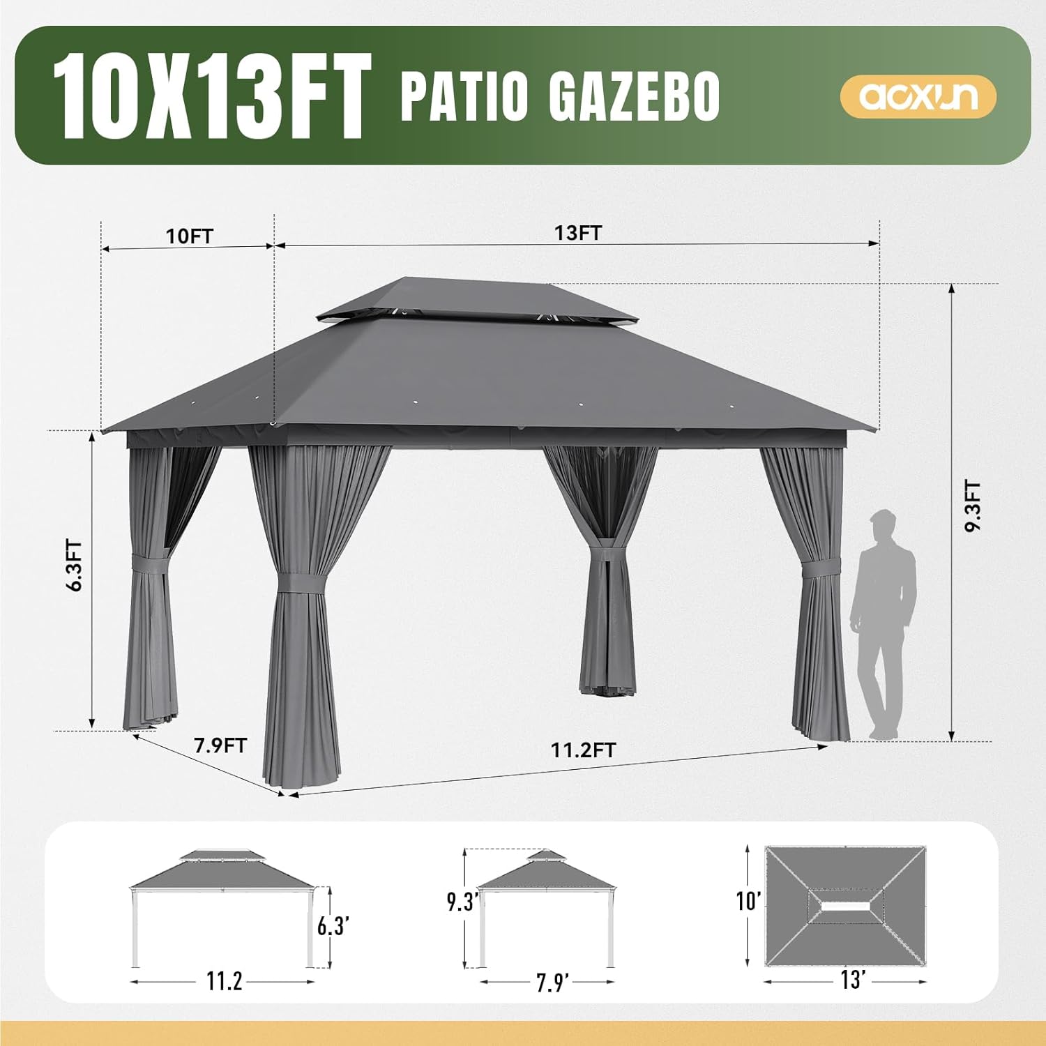 Soft Top Metal Frame Gazebo with Double Roofs