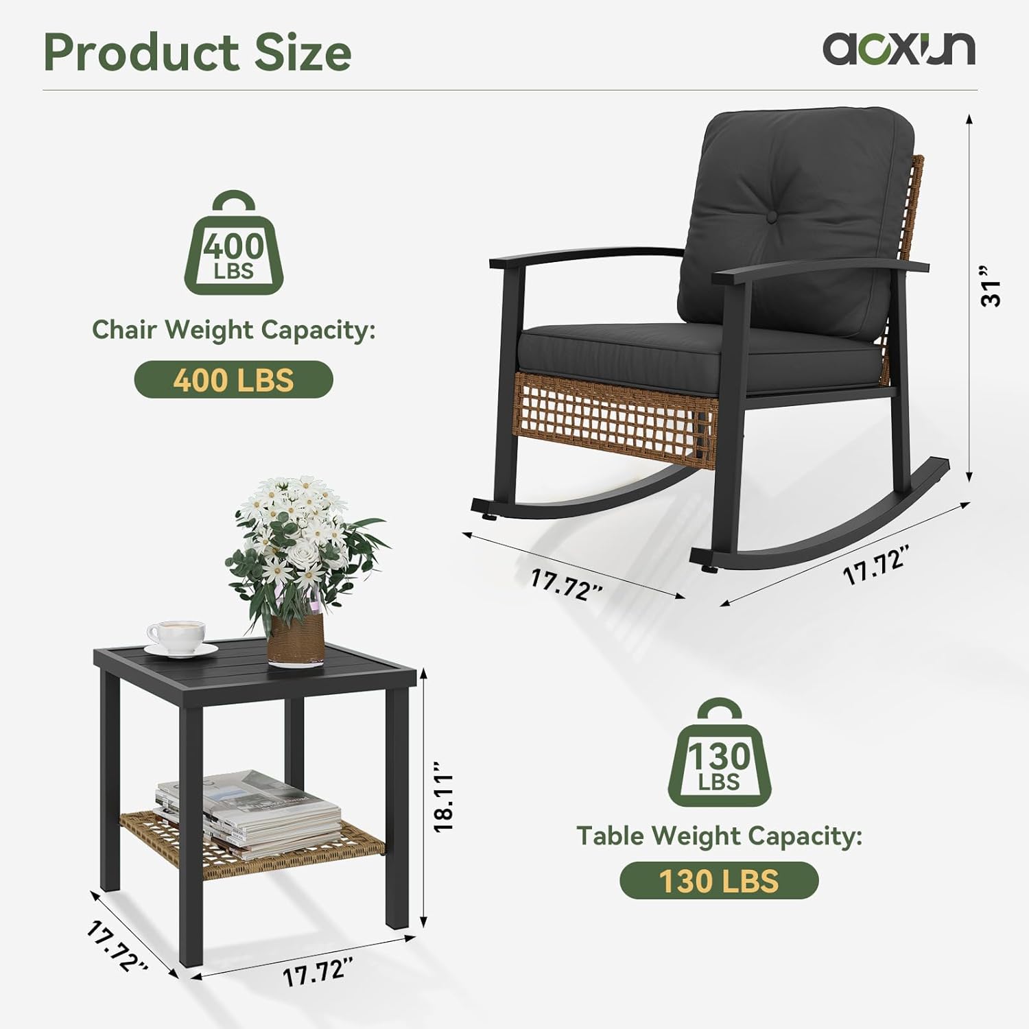 3 pcs Outdoor Rocking Bistro Set