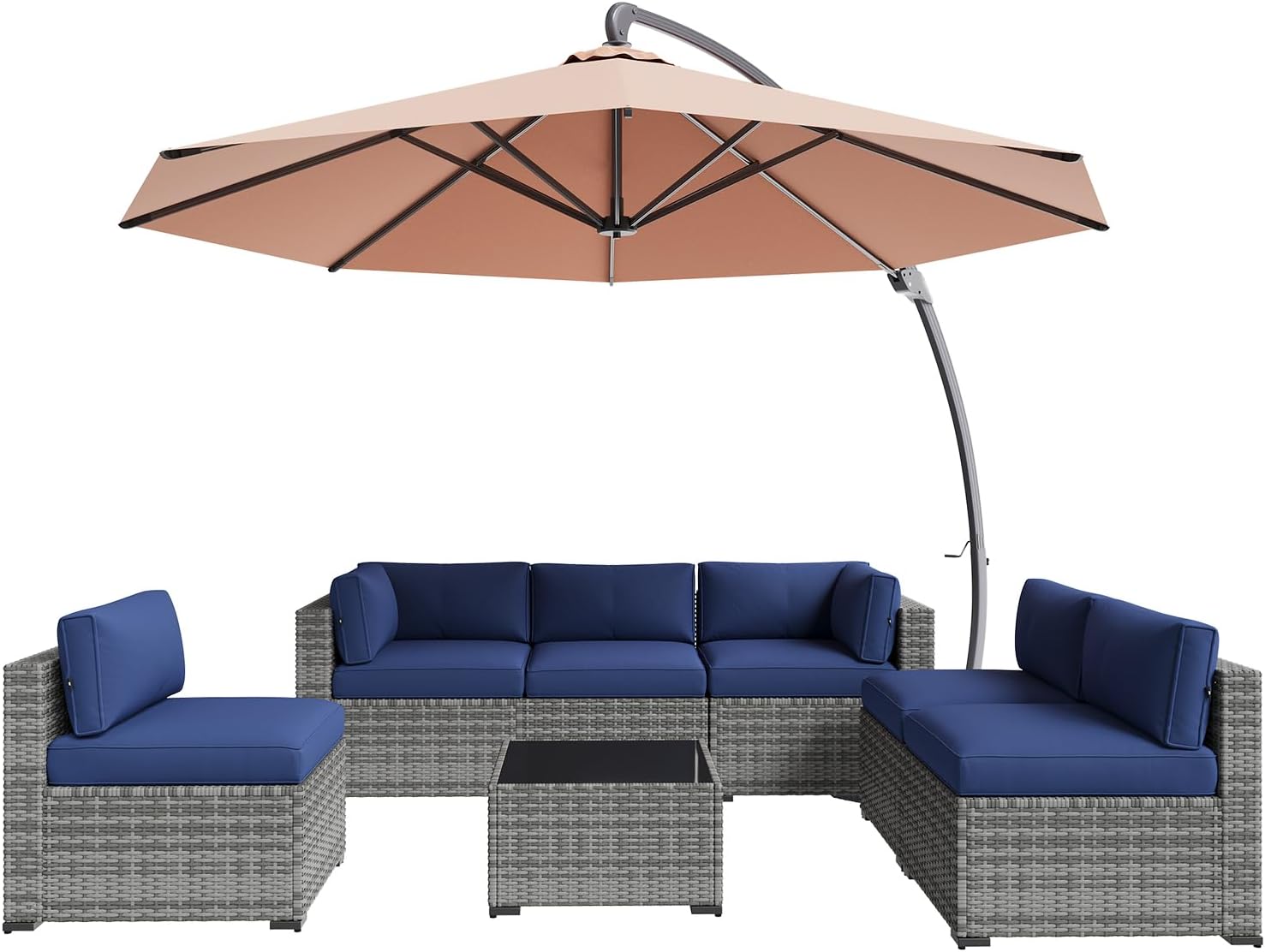 Aoxun Patio Furniture Set 7-Piece with Umbrella / Fire Pit