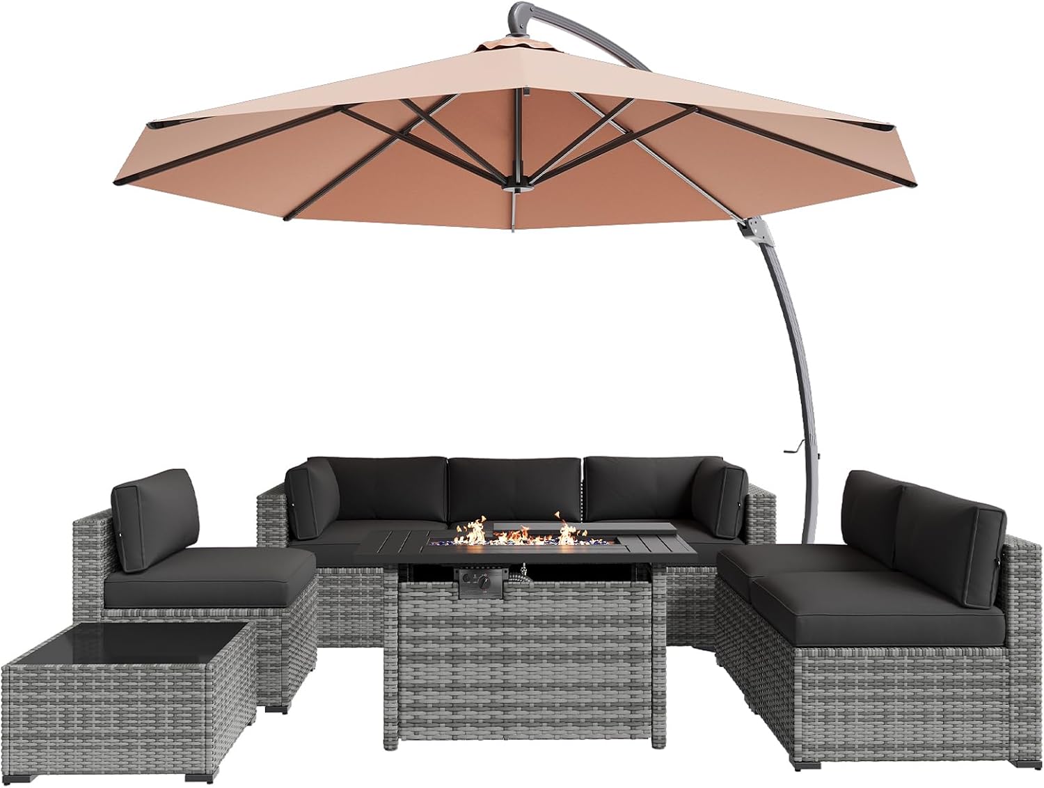 Aoxun Patio Furniture Set 7-Piece with Umbrella / Fire Pit