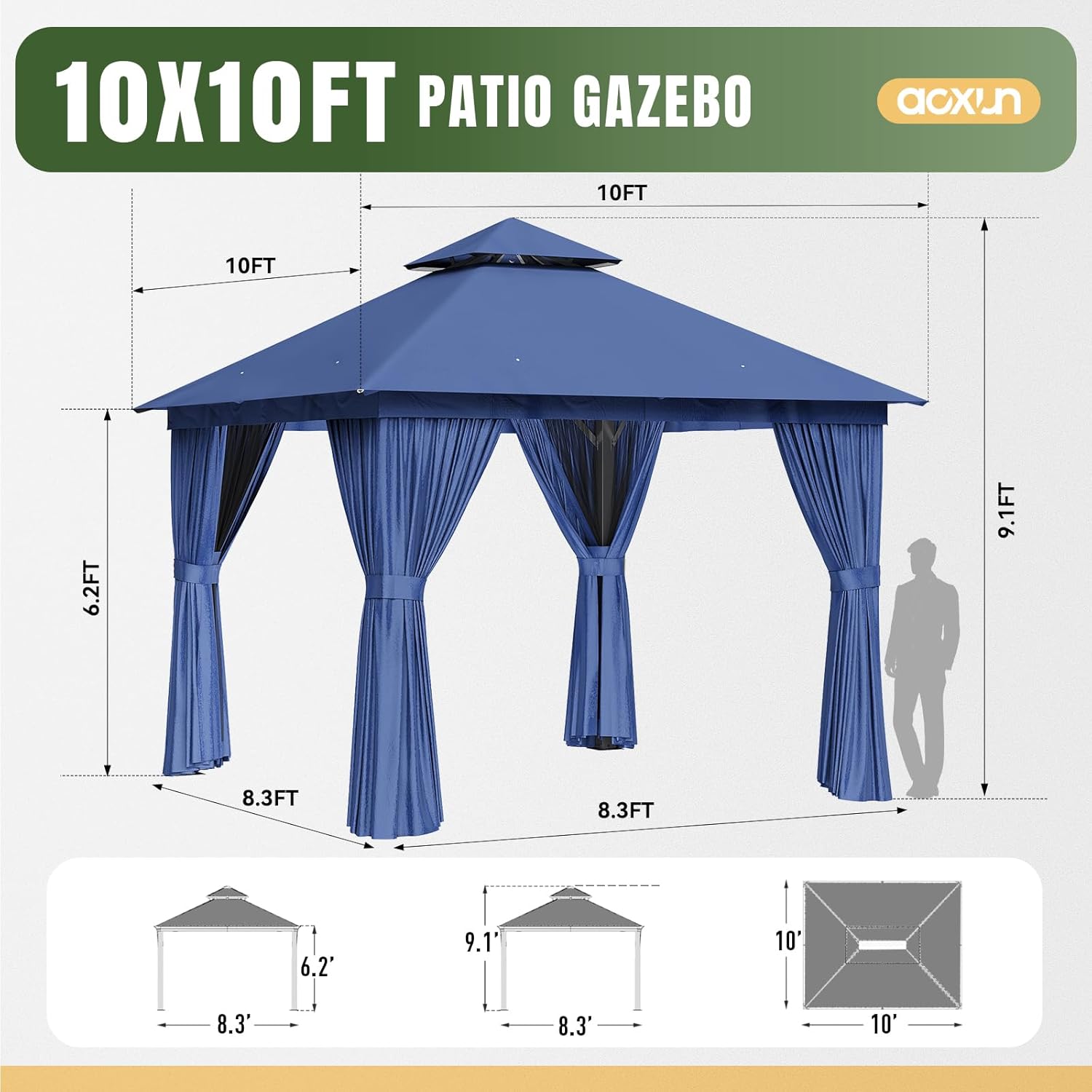 Soft Top Metal Frame Gazebo with Double Roofs