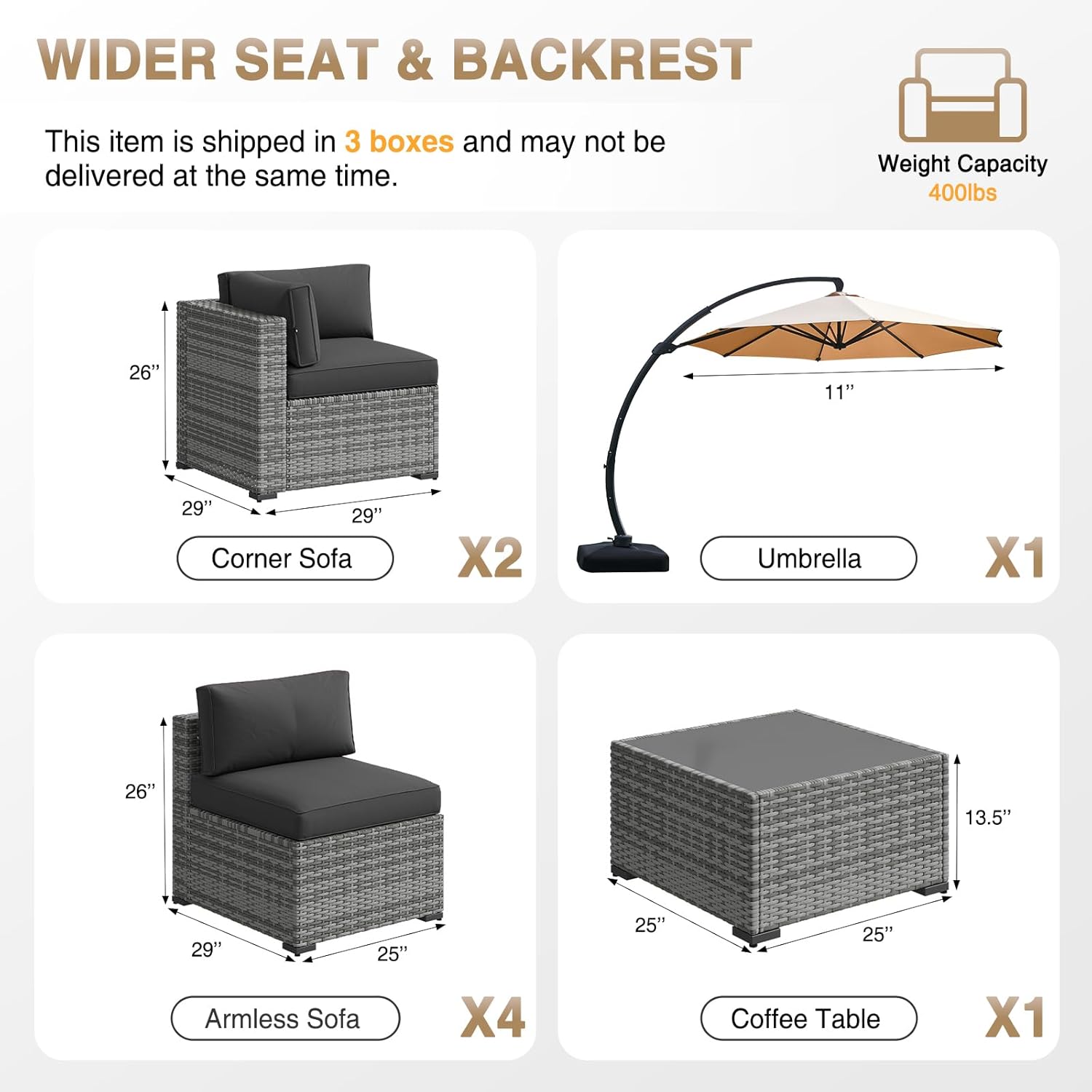 Aoxun Patio Furniture Set 7-Piece with Umbrella / Fire Pit