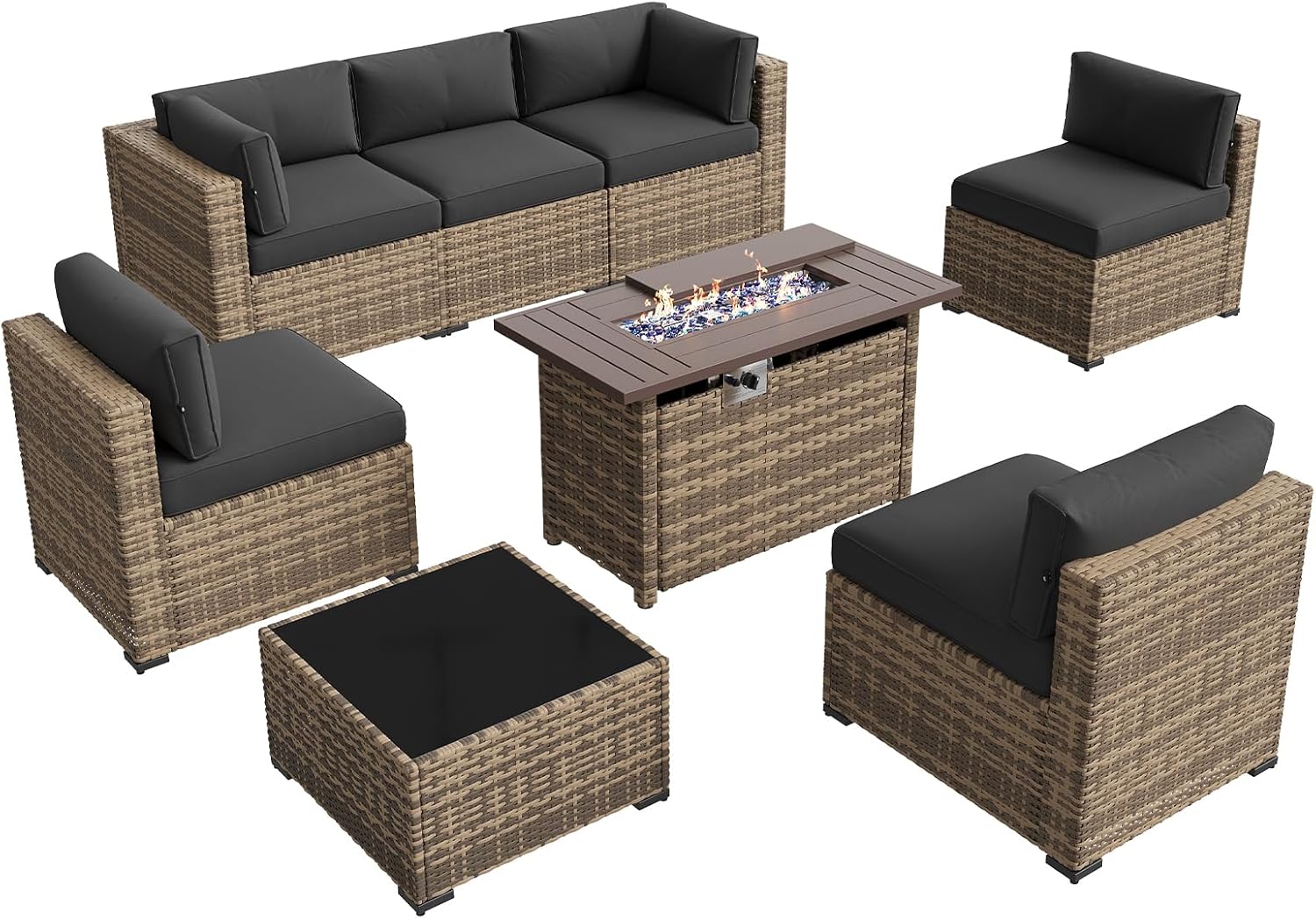 Aoxun Patio Furniture Set 7-Piece with Umbrella / Fire Pit