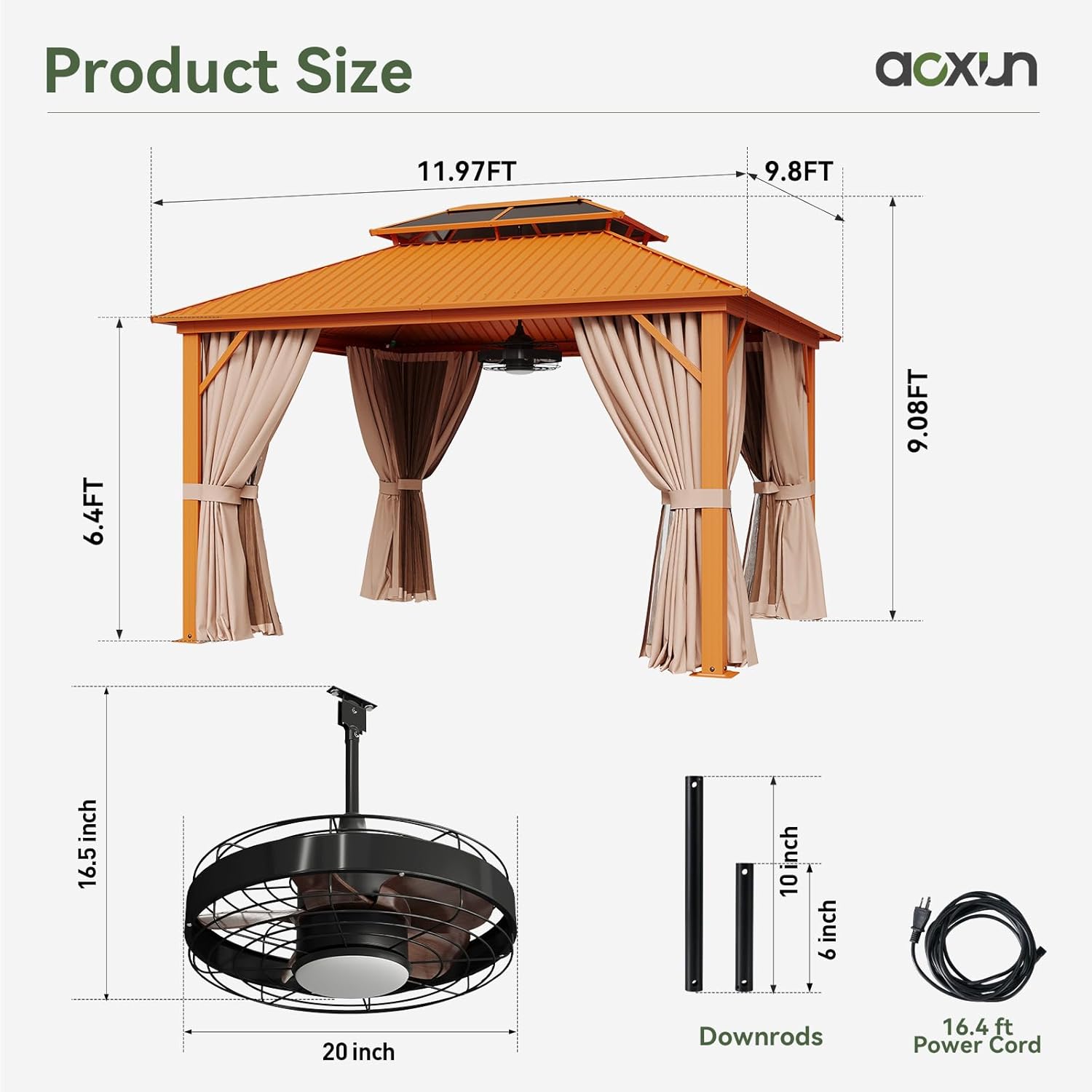 Classic Hardtop Gazebo with 20 inch Ceiling Fans and Lights