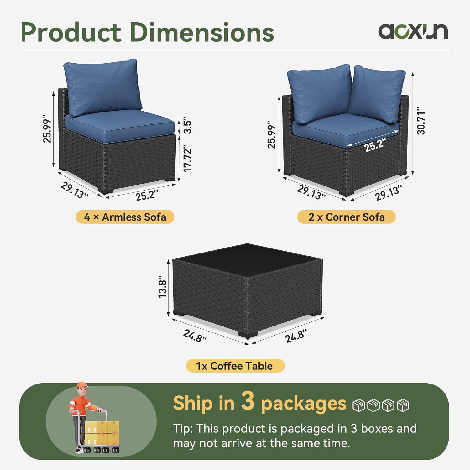 Wicker Sofa Set with 4'' Thickened Cushion