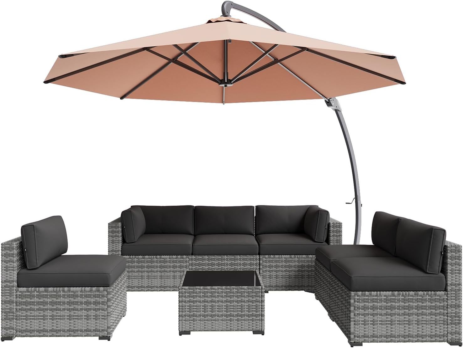 Aoxun Patio Furniture Set 7-Piece with Umbrella / Fire Pit