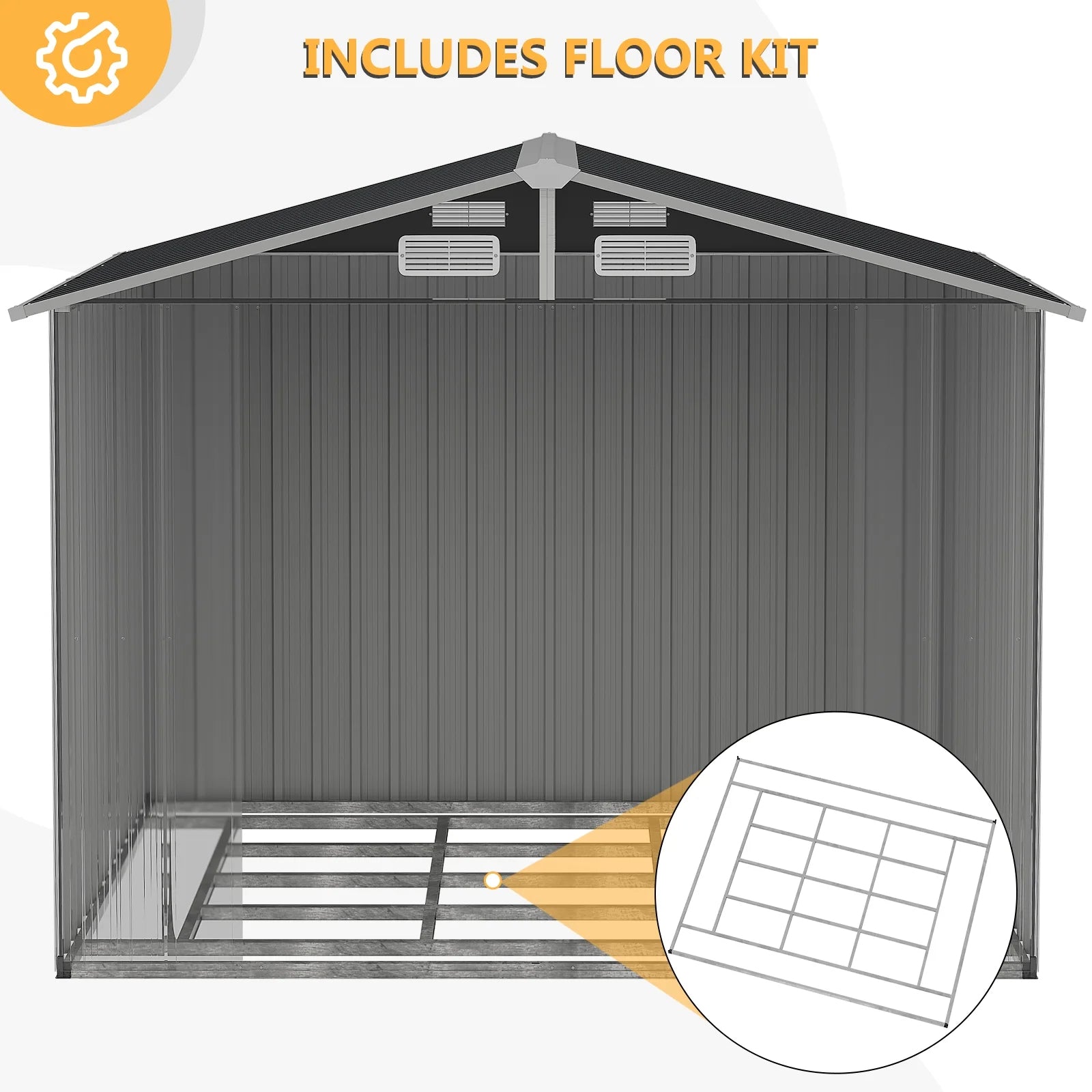 8’x 6’ Outdoor Storage Shed with Base Frame, Metal Garden Tool Shed with Lockable Door, Galvanized Steel Shed for Backyard, Lawn and Patio, Black