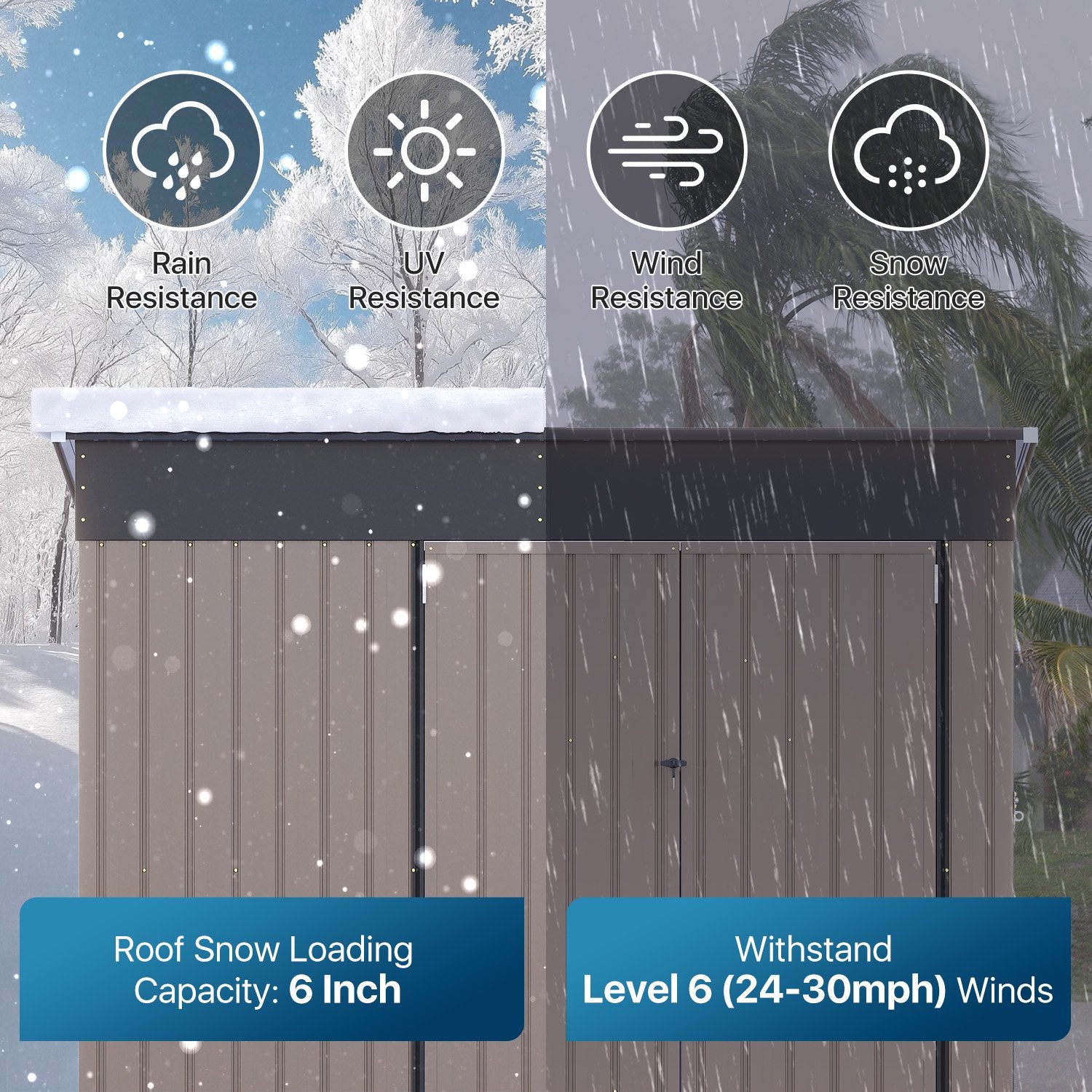 8' x 6' Metal Storage Shed with Triple Doors, Lockable Lean-to Design & Vents, Brown