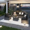 7 Piece Patio Furniture Set Wicker Rattan Patio Conversation Set Outdoor Sectional Sofa Set with Coffee Table and 4” Thickened Cushions, Black(Waterproof Cover Included)