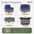 11 Piece Patio Furniture Set with 44” Fire Pit Table Wicker Rattan Outdoor Sectional Sofa Set with Coffee Table and 4” Thickened Cushions, Blue (Waterproof Cover Included)