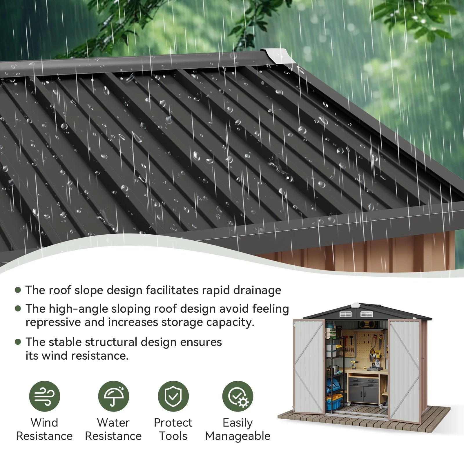 6’x4’ Storage Shed with Base, 22.5sq ft Outdoor Storage with Lockable Doors for Garden(Brown)