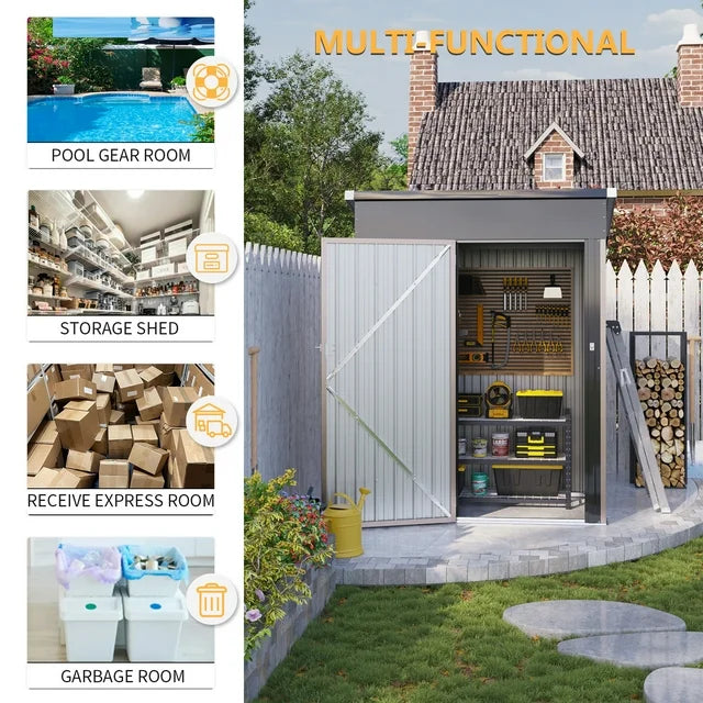 5' x 3' Outdoor Storage Shed, Metal Garden Shed with Lock Door, Tool Storage Shed for Backyard, Patio, Lawn