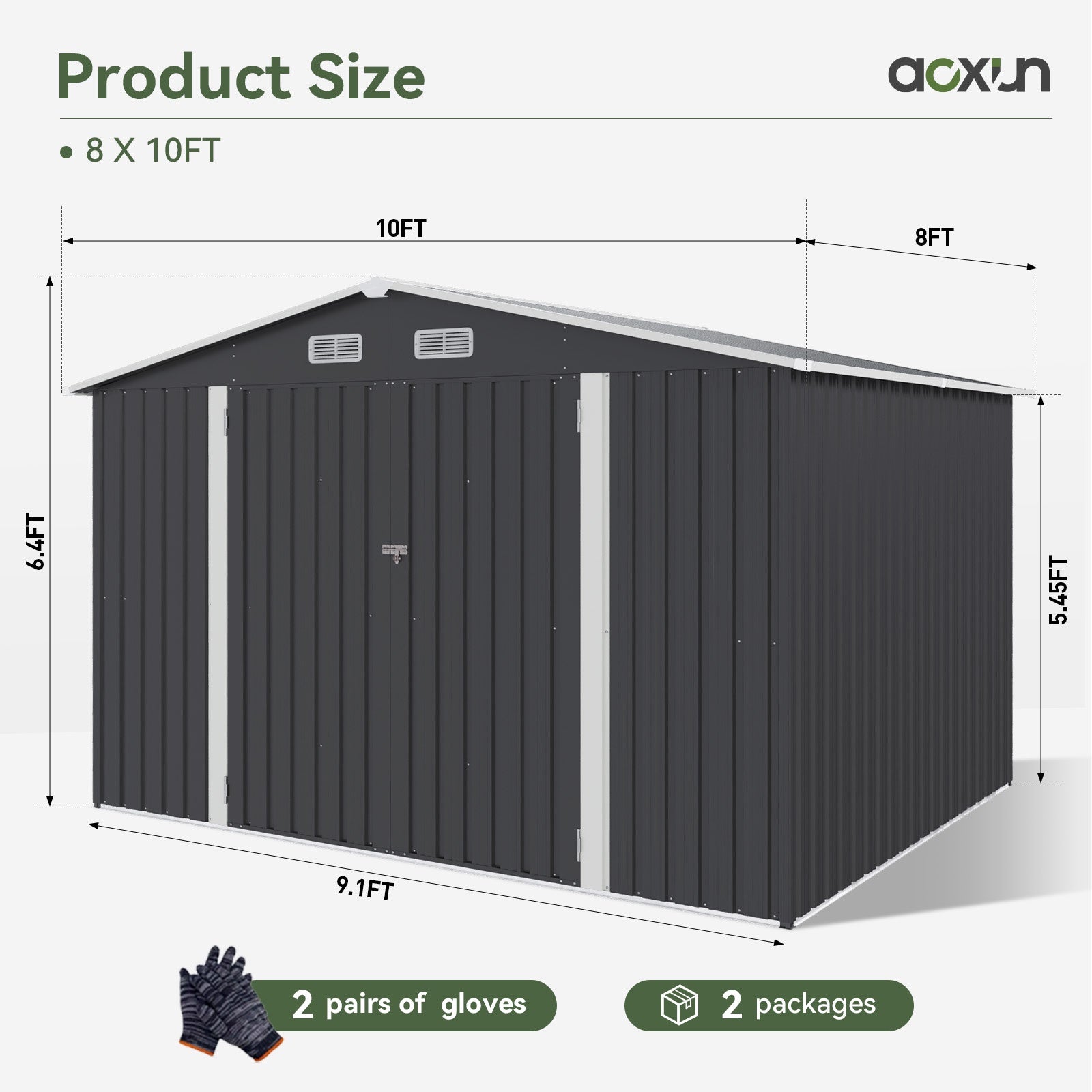 9.6’x 7.8’ Outdoor Storage Shed, Metal Garden Tool Shed with Lockable Door, Galvanized Steel Shed for Backyard, Lawn and Patio, Black