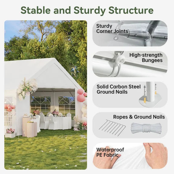 Aoxun Wedding & Event Tent, 32x16 FT White Canopy with Removable Sidewalls, Waterproof Party Tent for Outdoor Gatherings, BBQ, Birthday, Camping