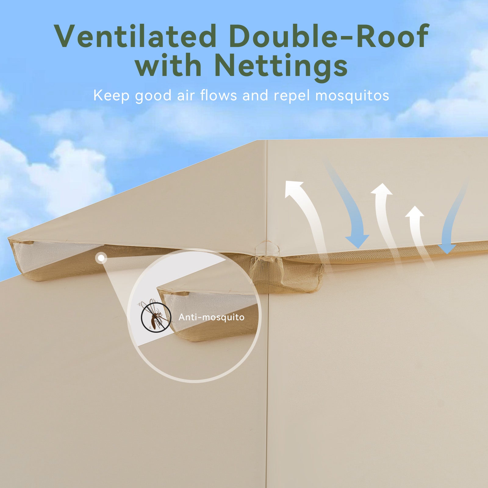 Outdoor Gazebo for Patio 10x13, Metal Frame Canopy with Double Roofs, Heavy Duty Party Tent and Shelter with Mosquito Nettings for Backyard, Lawn, Garden,Beige