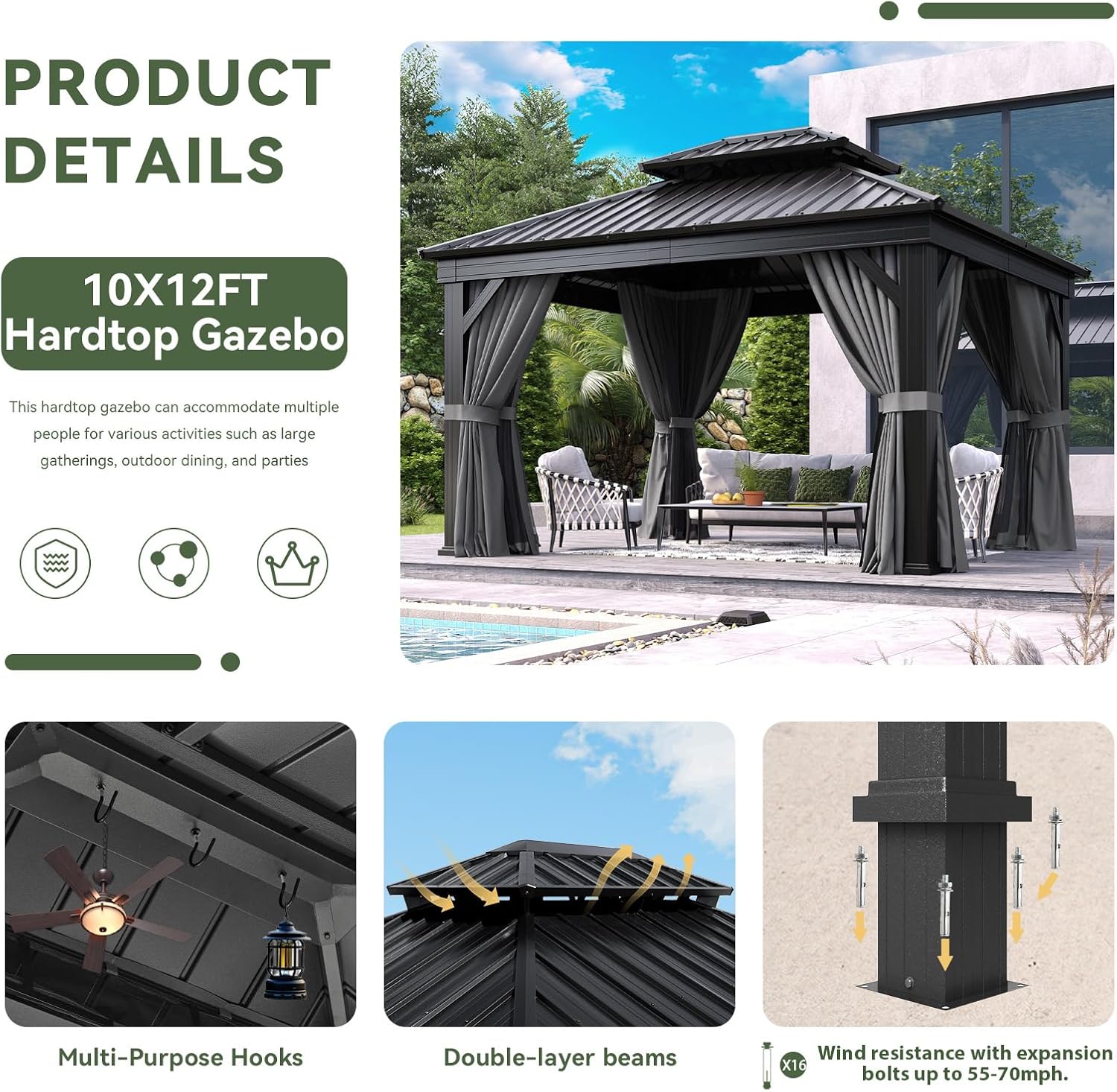 Hardtop Aluminum Gazebo with Rain Gutter