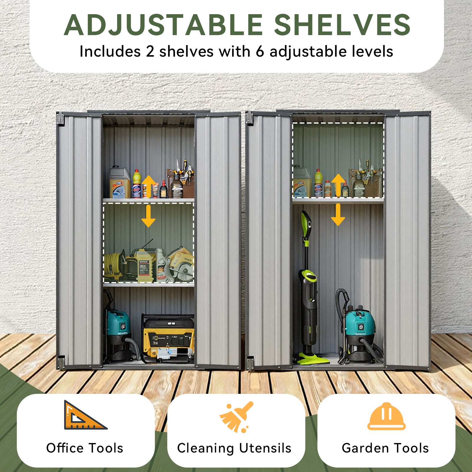 Aoxun 2.5’x1.5’ Outdoor Storage Cabinet, Outdoor Metal Storage Shed with 2 Adjustable Shelves & Lockable Doors, Vertical Tool Shed for Patio Garden, Garage, Porch, Black