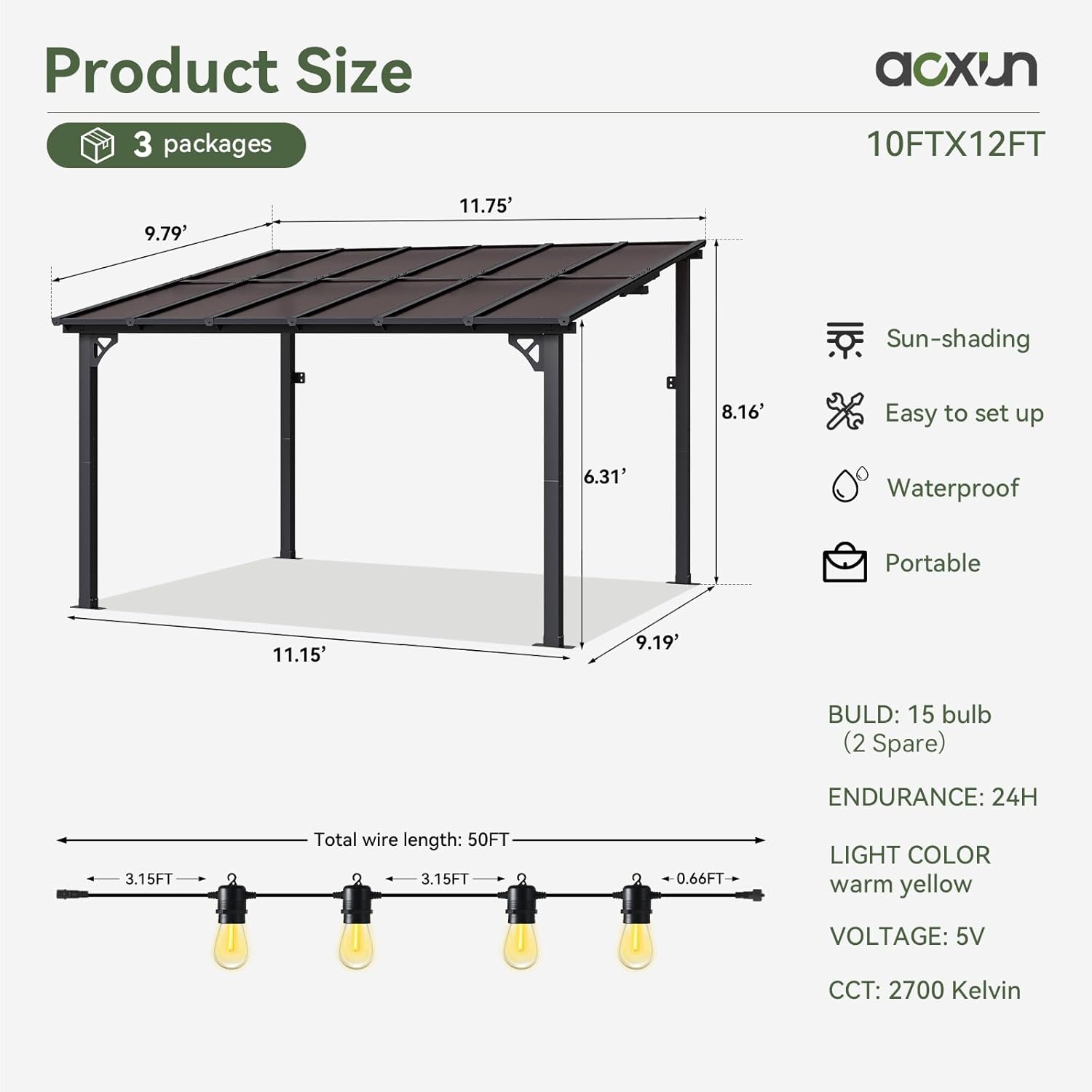 Polycarbonate Wall Mounted Lean To Gazebo