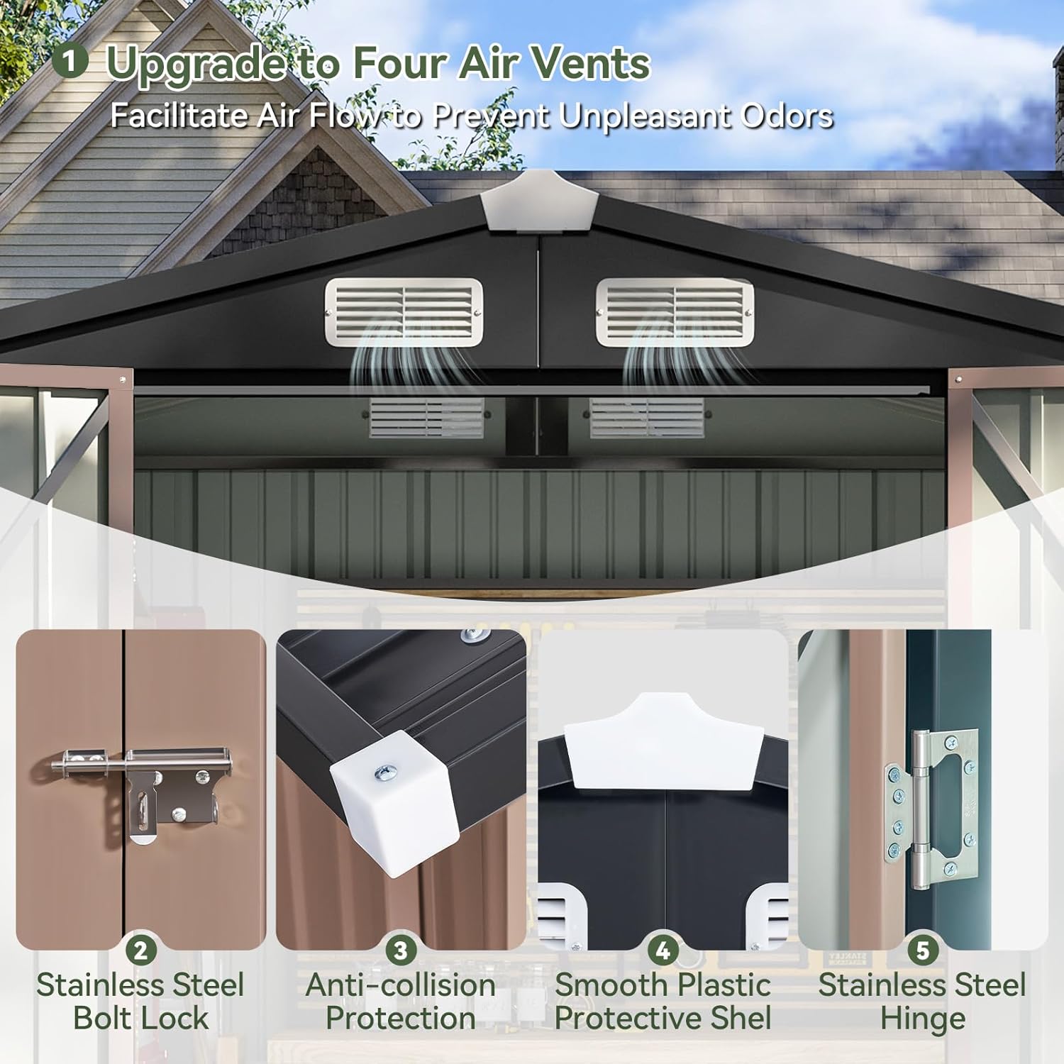 Aoxun 6.2x4 FT Shed Outdoor Storage Shed with Lockable Doors & Slooping Roof Metal Garden Tool Shed for Backyard, Patio, Poolside (Brown)