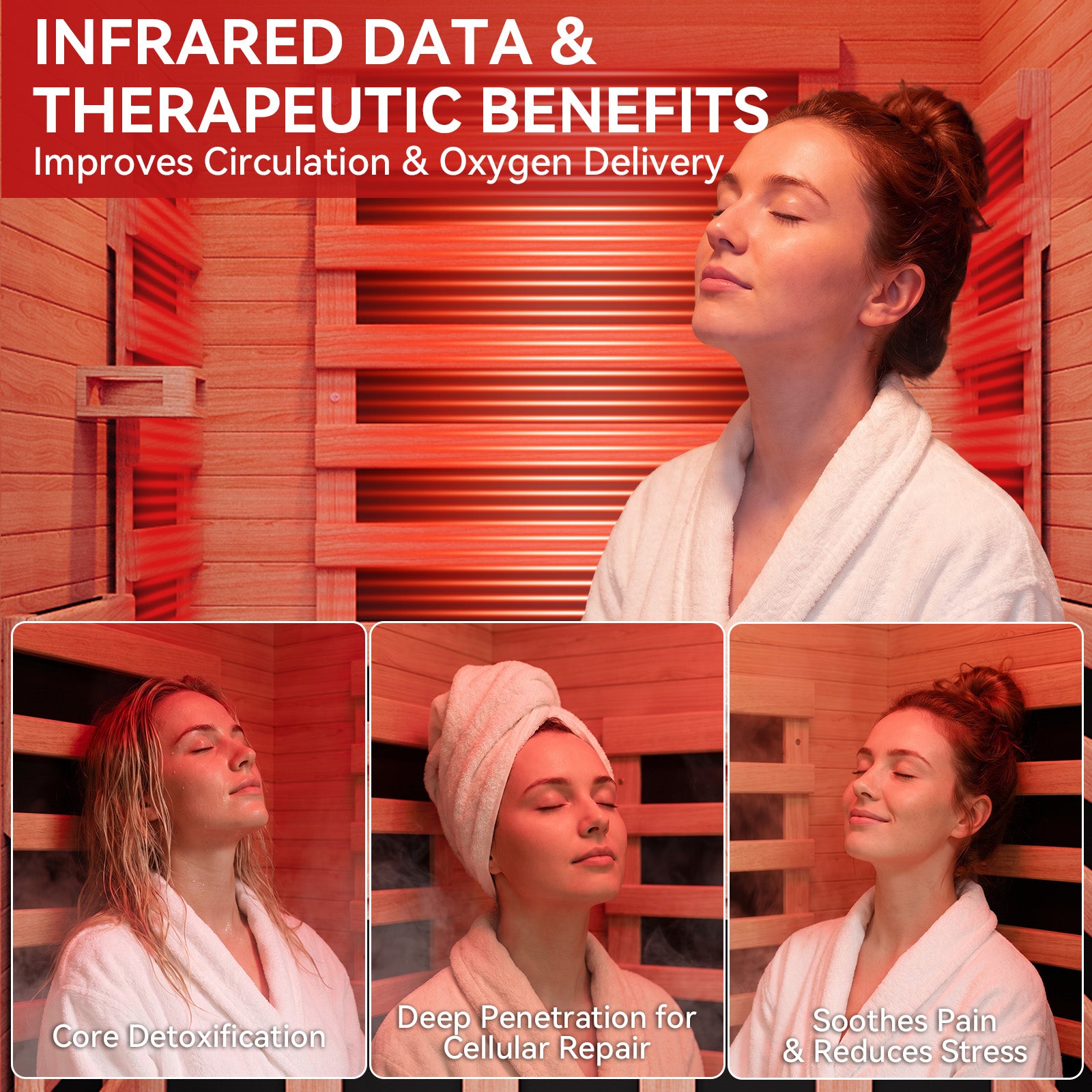 Aoxun Infrared Sauna Home Sauna, Indoor Sauna, Low EMF Far Infrared, 1-2 Person, Chromotherapy Light, Canadian Hemlock Wood, Blutooth Speakers